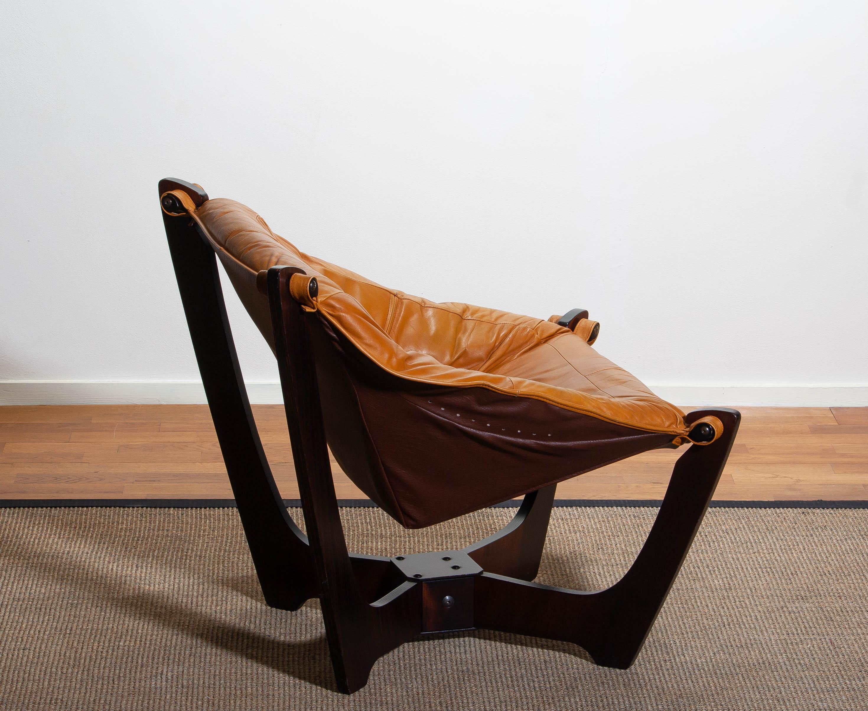 1970, Camel / Cognac Leather Lounge Chair by Odd Knutsen for Hjellegjerde Møbler 2