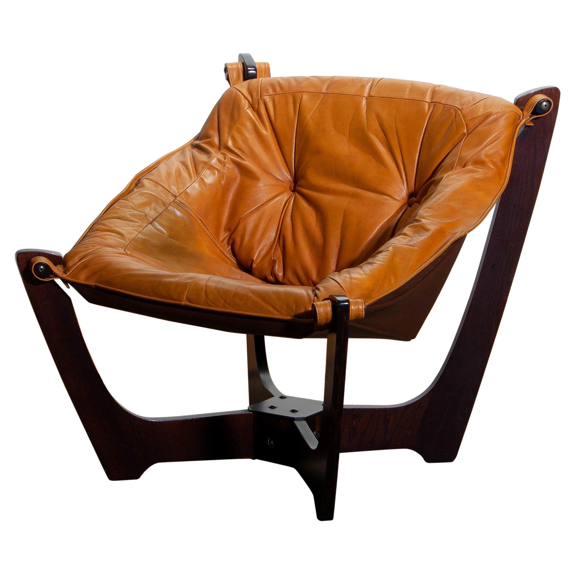 1970, Camel / Cognac Leather Lounge Chair by Odd Knutsen for Hjellegjerde Møbler