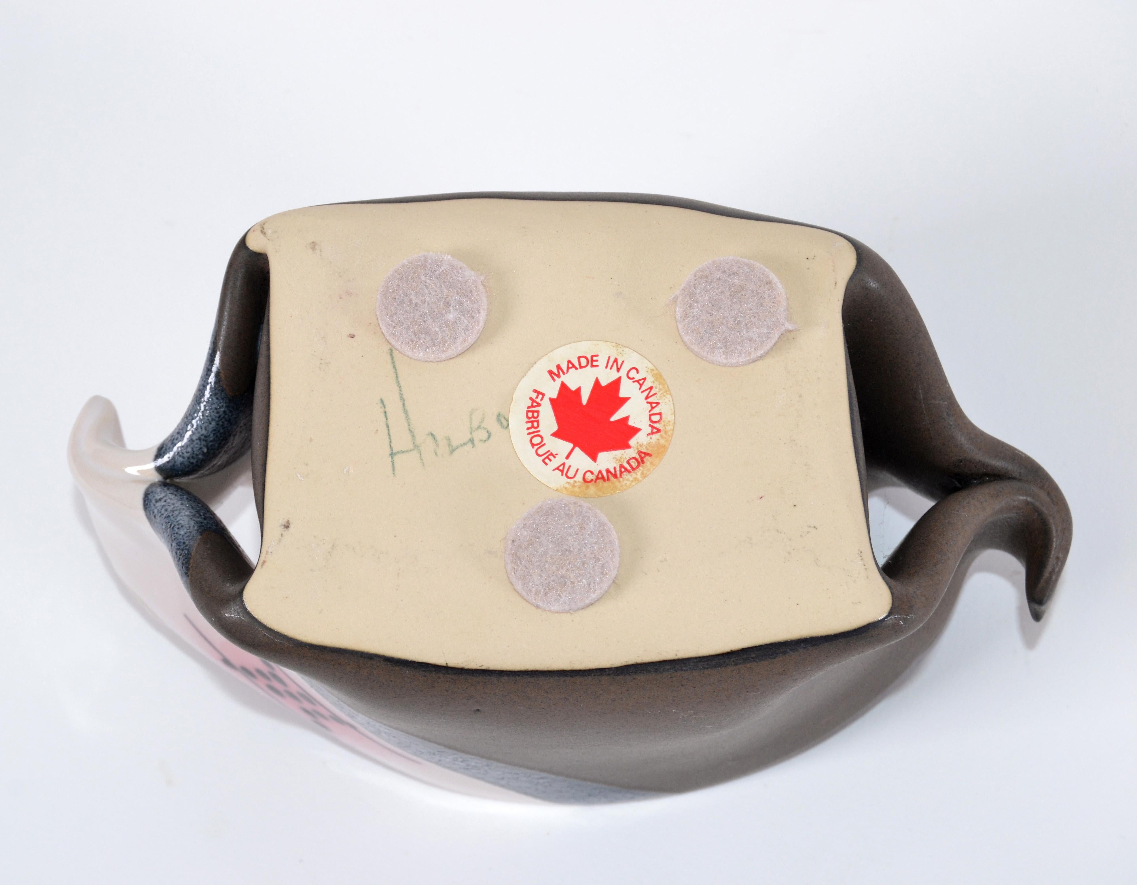 1970 Canadian Freeform Glazed Ceramic Bowl, Pottery Pink, Black, Blue and Gray For Sale 4