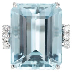 19.70 Carat Aquamarine Diamond Platinum Cocktail Ring