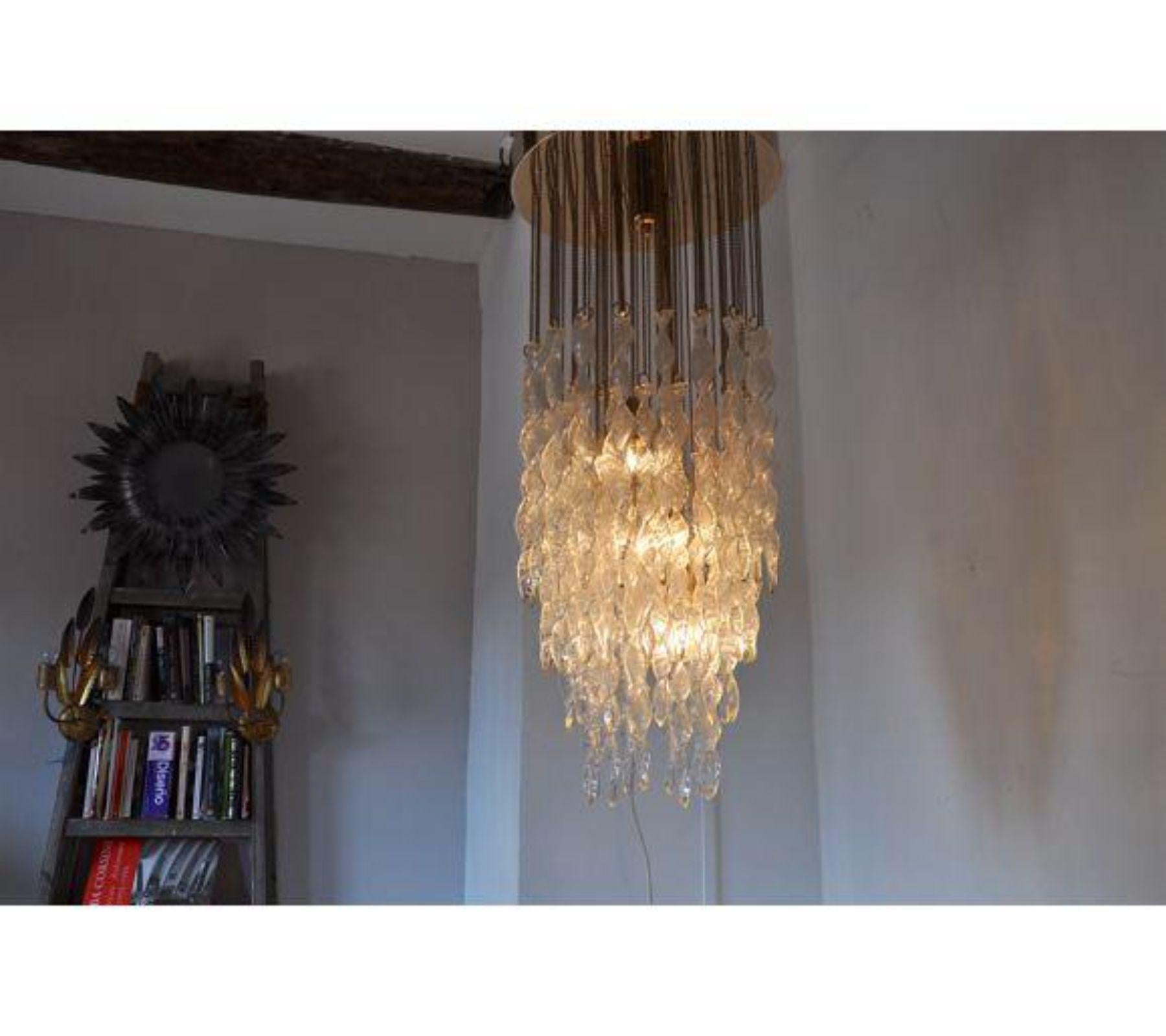 Late 20th Century 1970 Cascading Murano Mazzega Flush Mount Chandelier, Italy For Sale