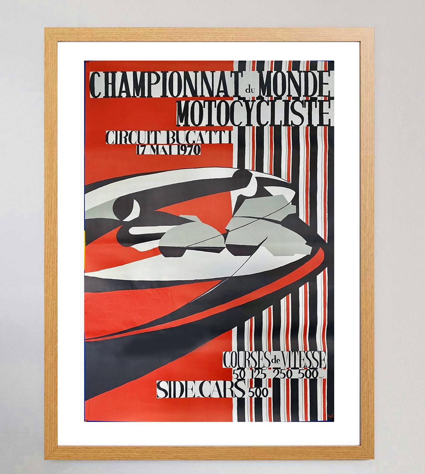 1970 Championnat de Monde Motocycliste Circuit Bugatti Original Vintage Poster In Good Condition For Sale In Winchester, GB