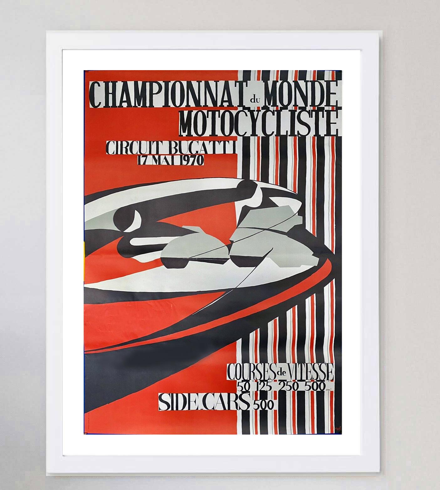 Late 20th Century 1970 Championnat de Monde Motocycliste Circuit Bugatti Original Vintage Poster For Sale