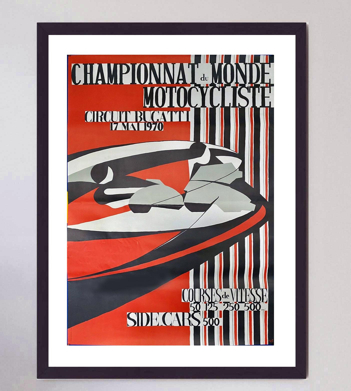 Paper 1970 Championnat de Monde Motocycliste Circuit Bugatti Original Vintage Poster For Sale
