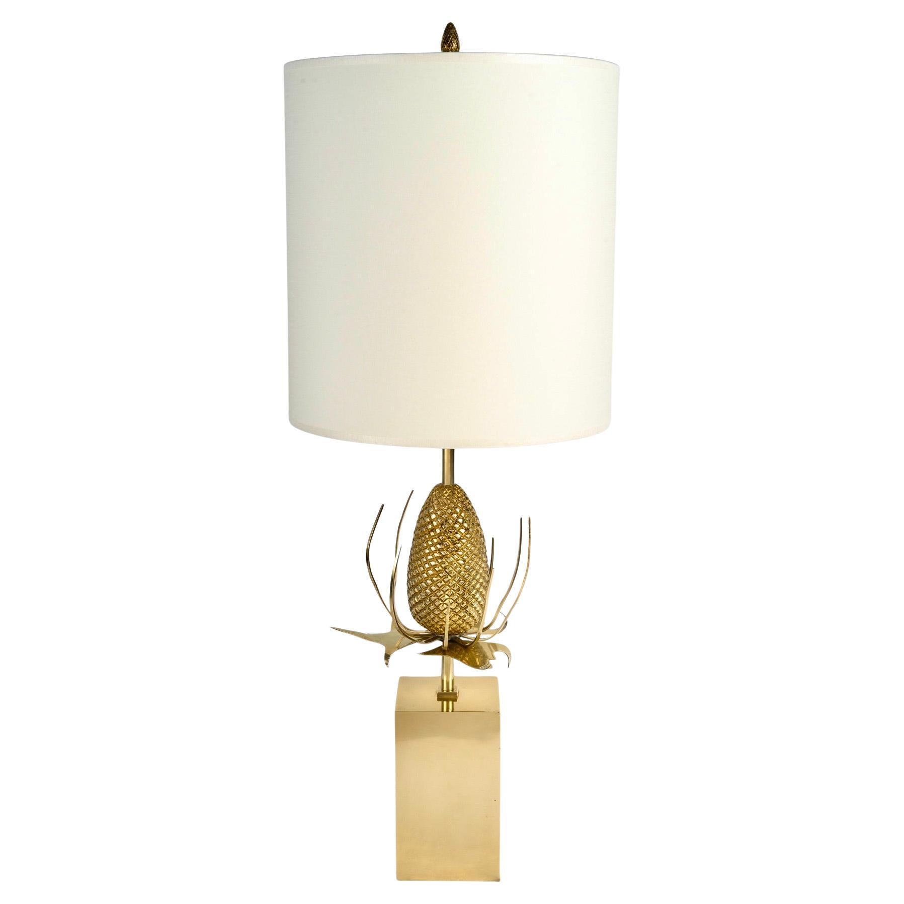 Bronze 1970 Lampe de table modèle Chardon en bronze doré par  Charles en vente