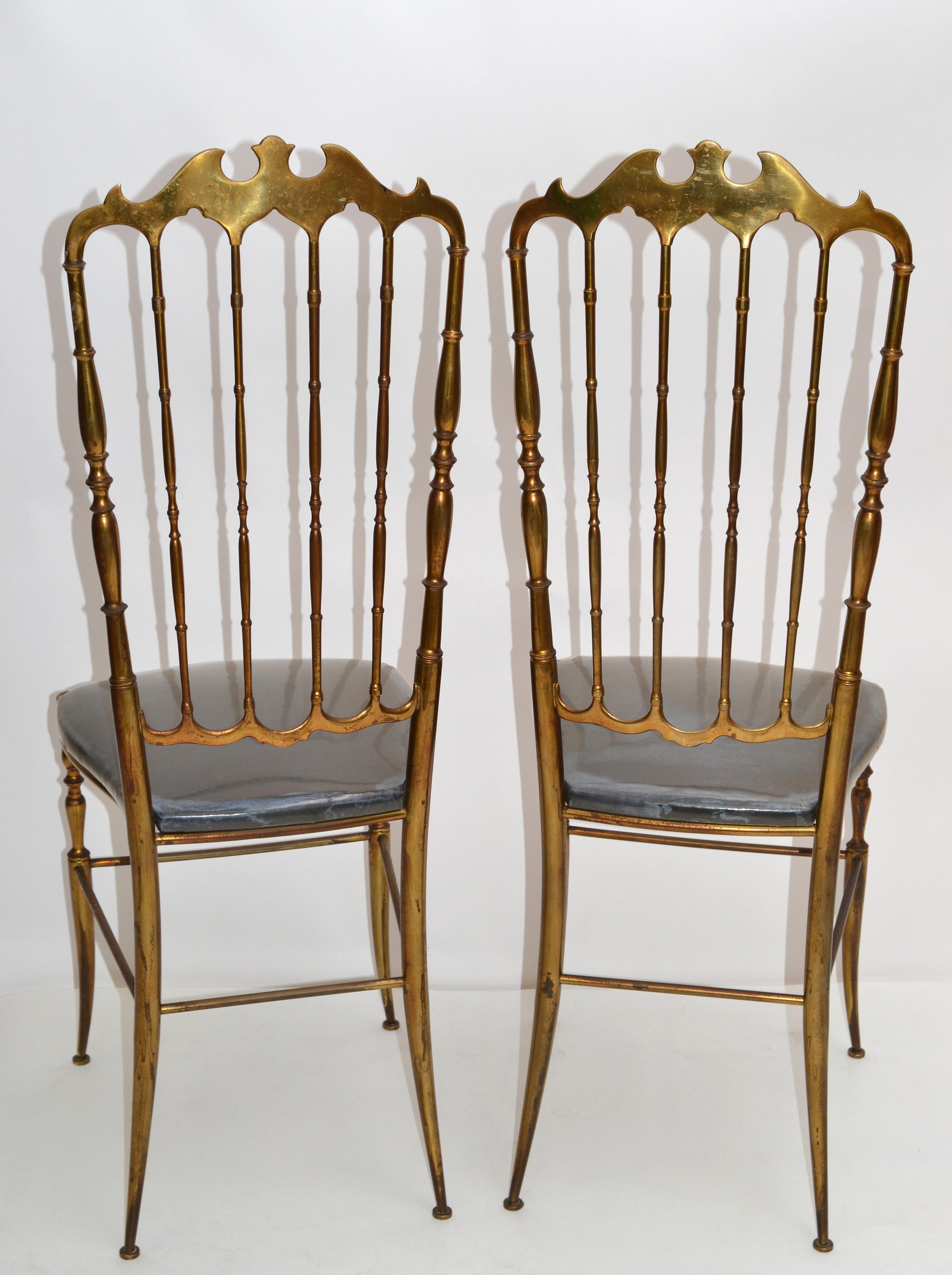 1970 Chiavari Patinated Bronze High Back Chairs Mid-Century Modern Italy, Pair 5