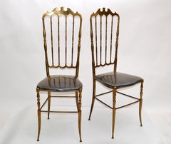 1970 Chiavari Patinated Bronze High Back Chairs Mid-Century Modern Italy, Pair