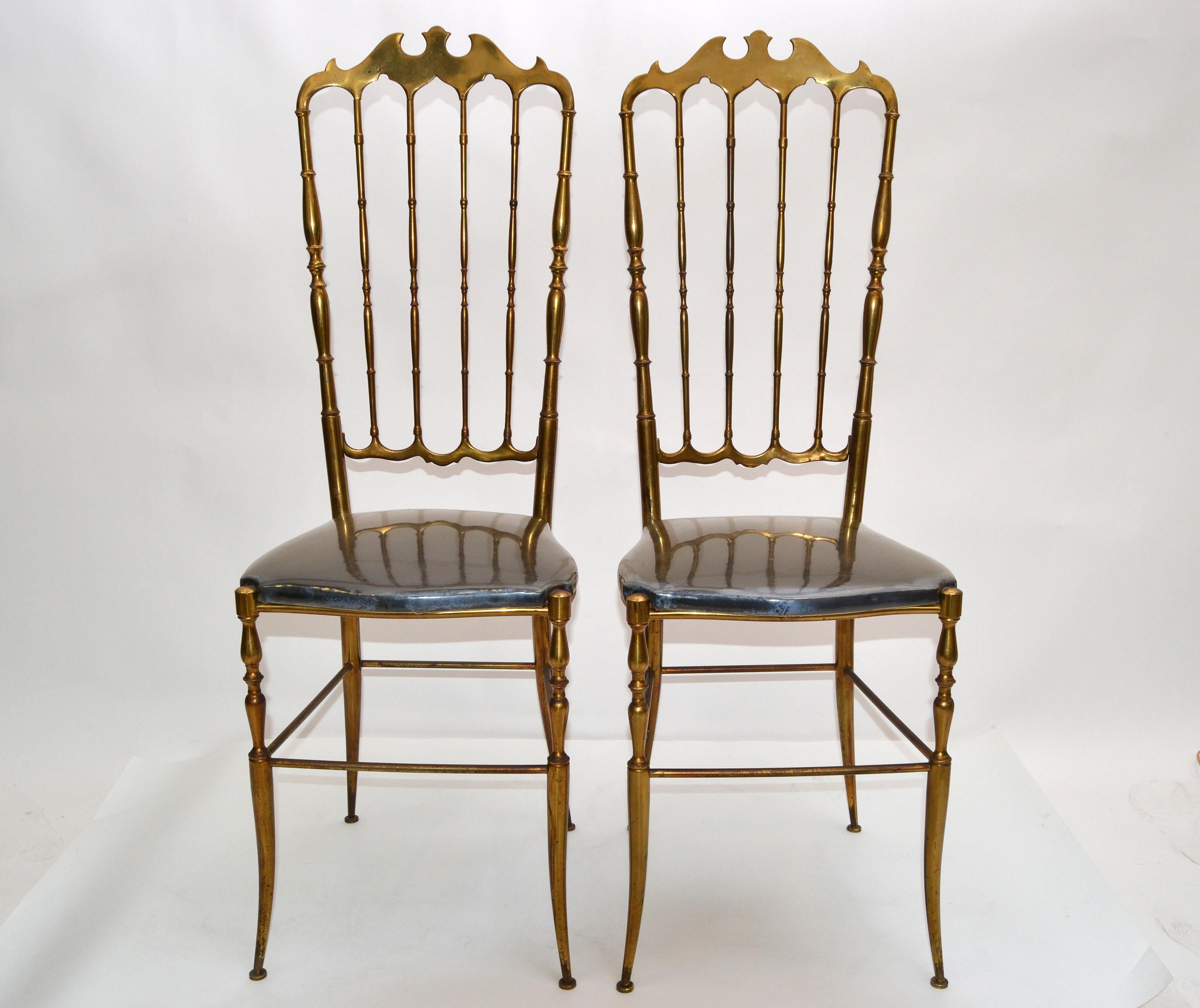 Italian 1970 Chiavari Patinated Bronze High Back Chairs Mid-Century Modern Italy, Pair