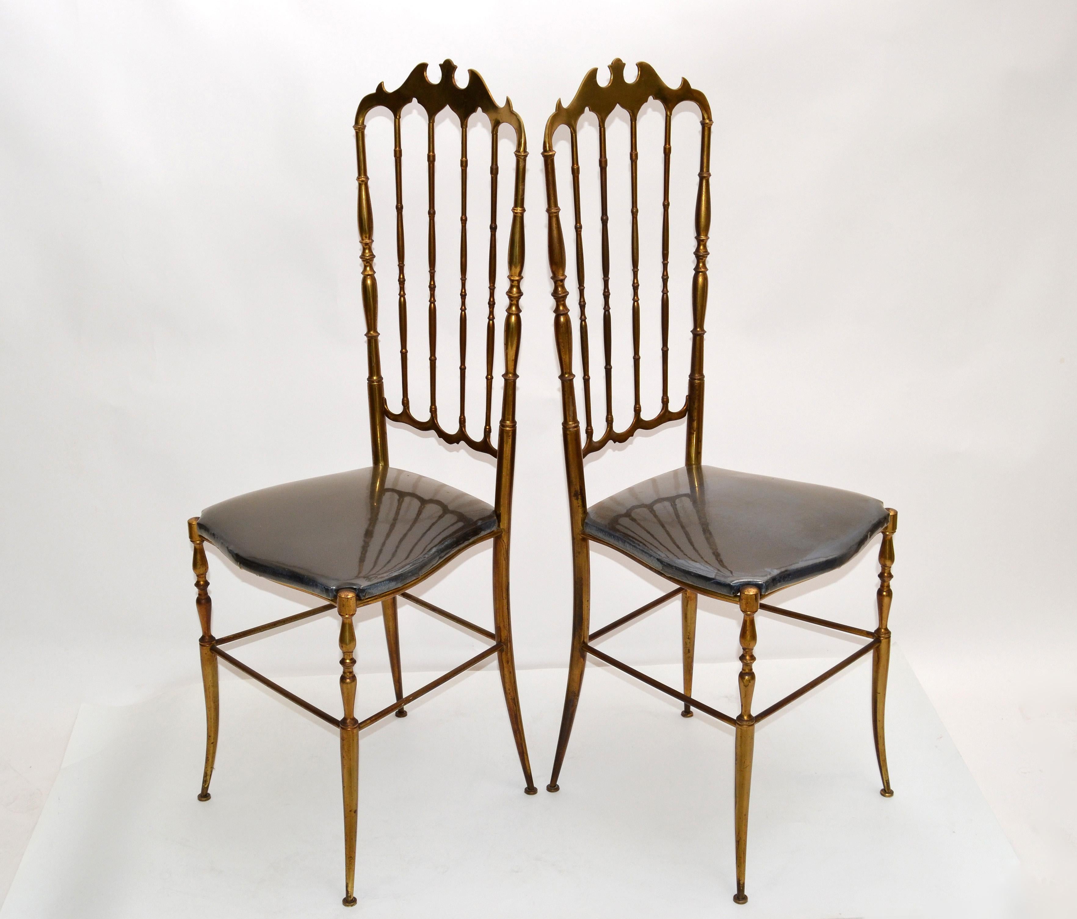 1970 Chiavari Patinated Bronze High Back Chairs Mid-Century Modern Italy, Pair In Good Condition In Miami, FL