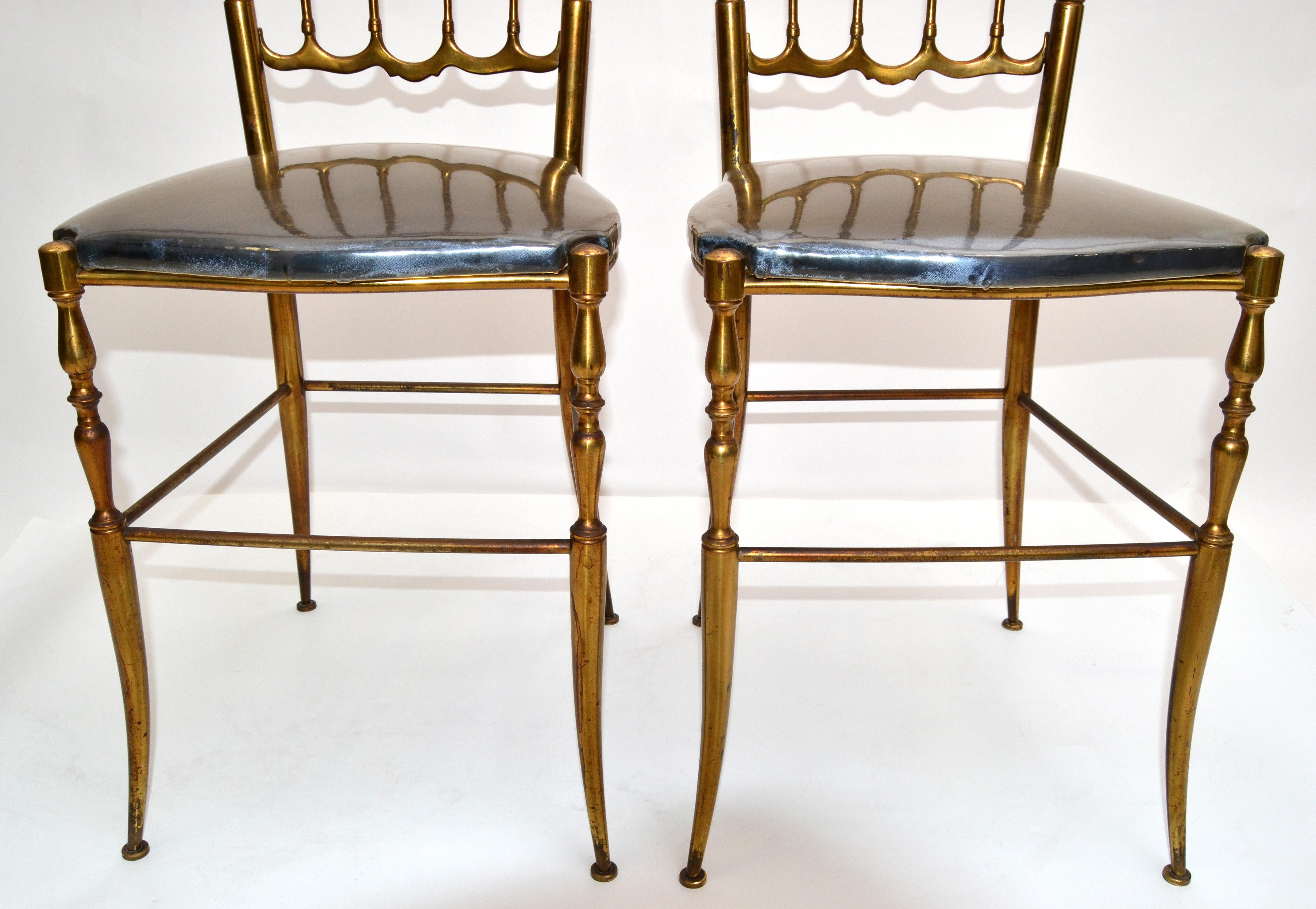 Velvet 1970 Chiavari Patinated Bronze High Back Chairs Mid-Century Modern Italy, Pair