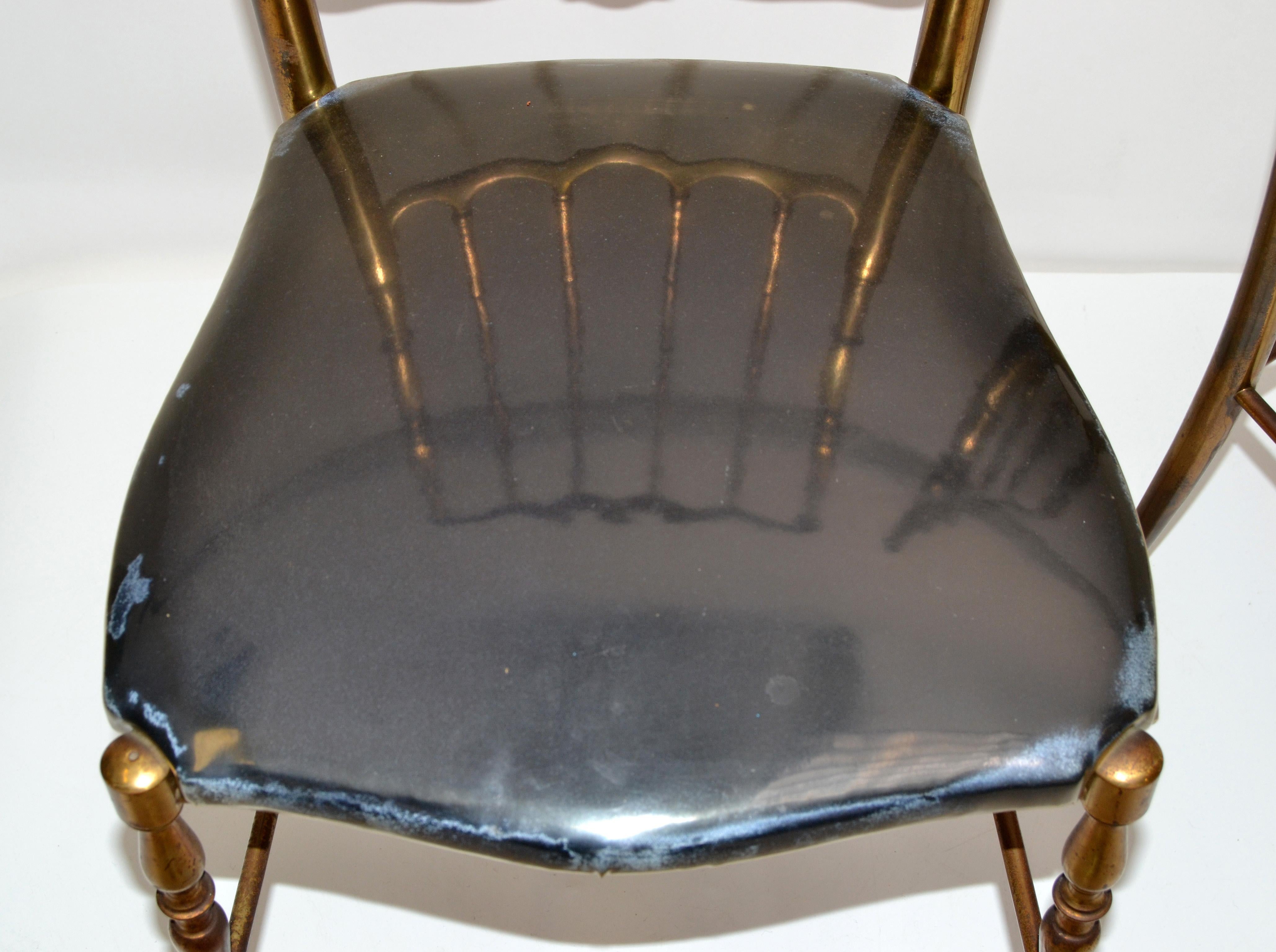1970 Chiavari Patinated Bronze High Back Chairs Mid-Century Modern Italy, Pair 1