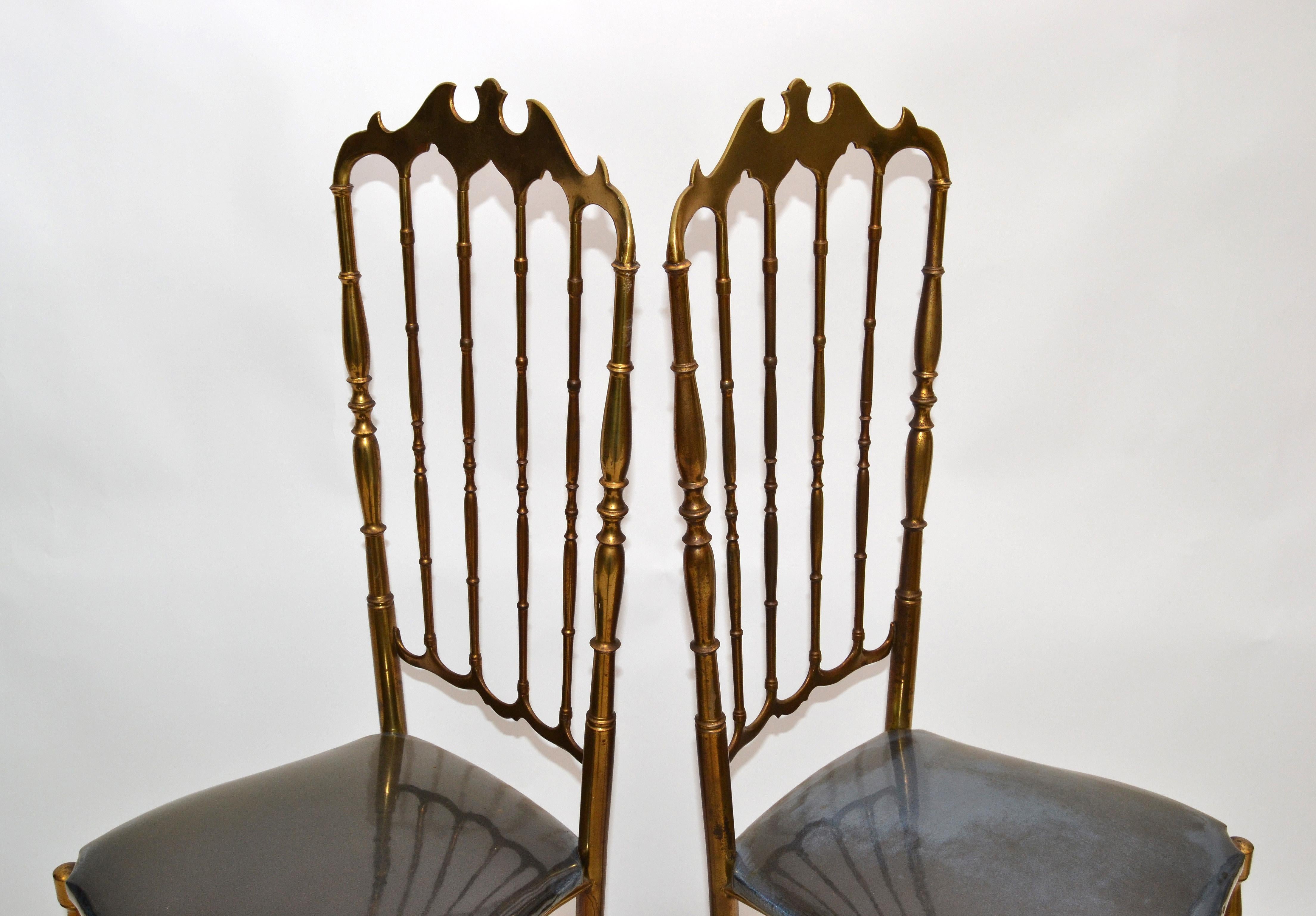 1970 Chiavari Patinated Bronze High Back Chairs Mid-Century Modern Italy, Pair 2