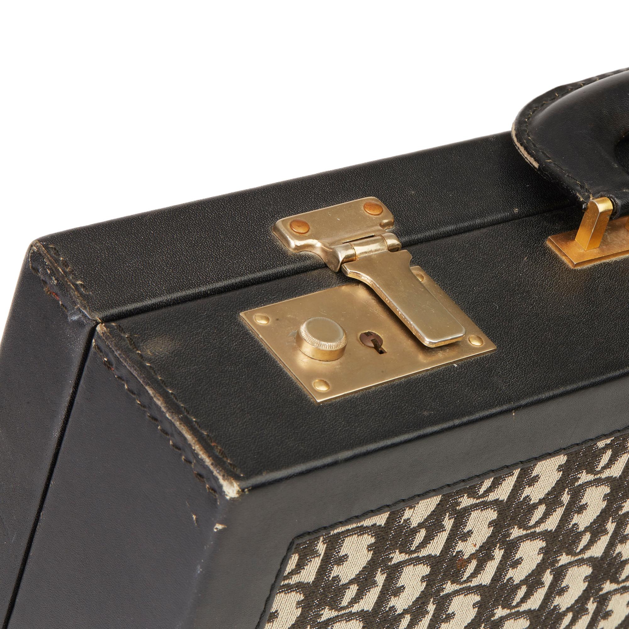 Women's 1970 Christian Dior Black Monogram Canvas & Calfskin Leather Vintage Briefcase 