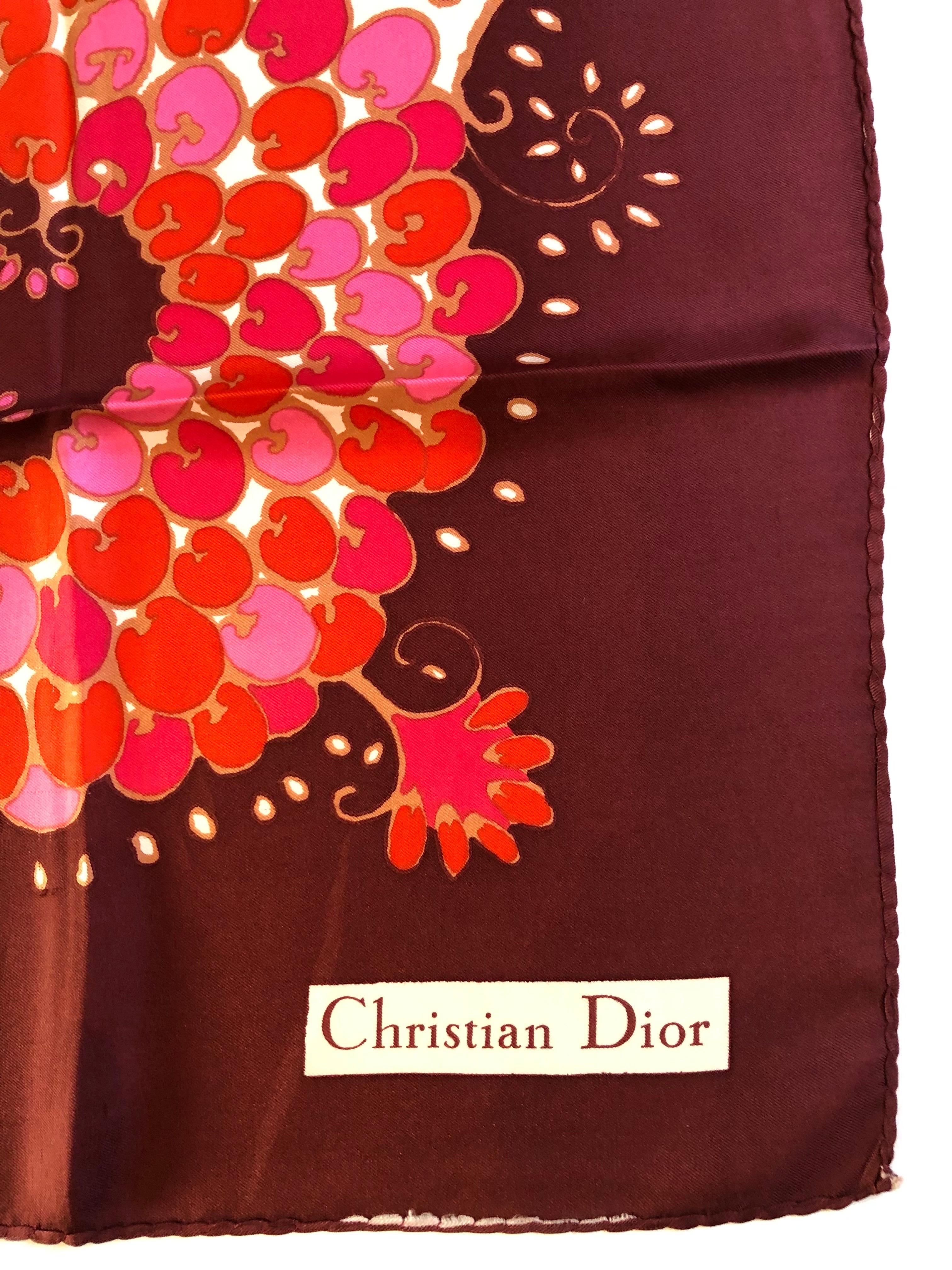 Women's or Men's 1970 CHRISTIAN DIOR Flower Multi Silk Printed Scarf 