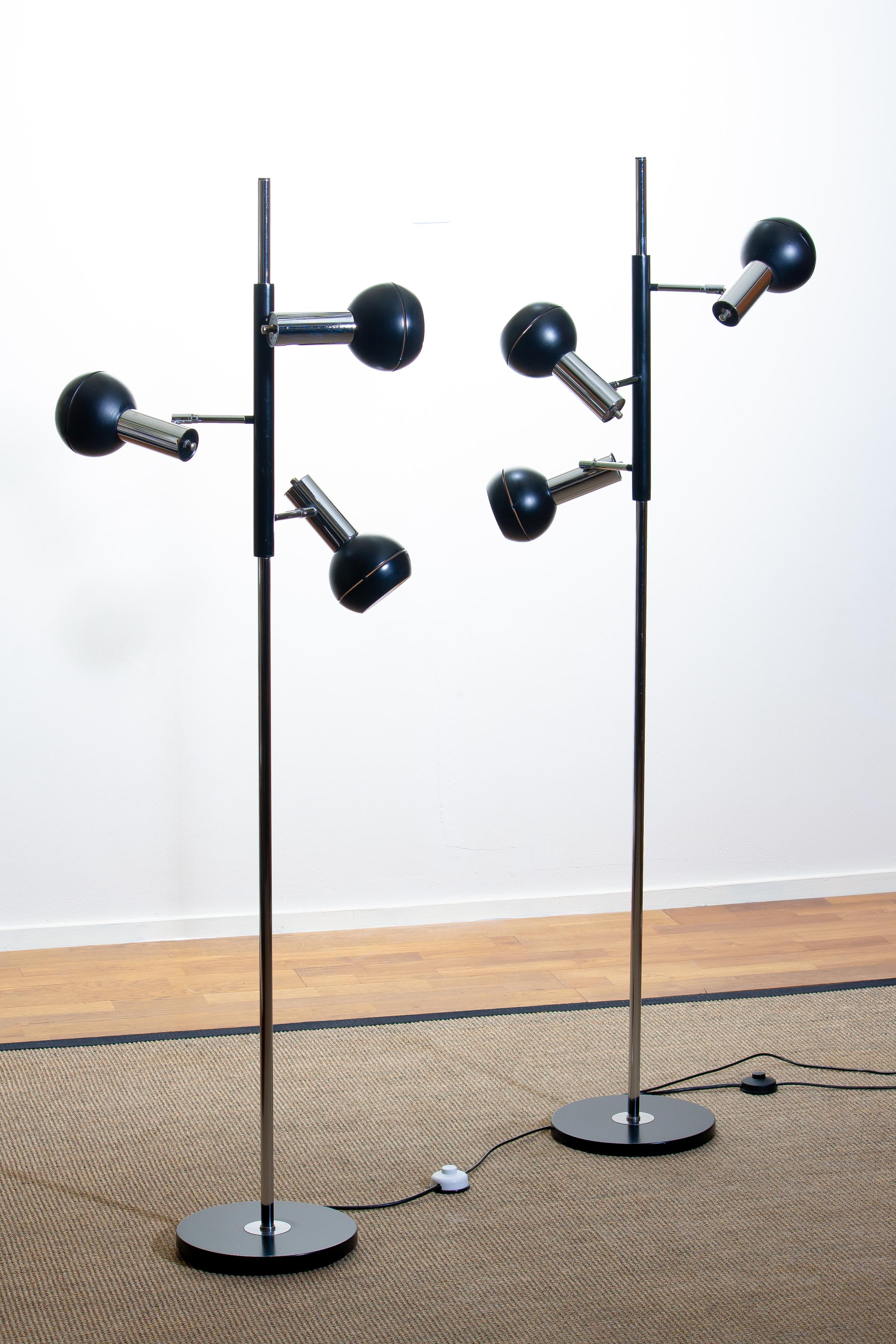 1970, Chrome and Black Metal Floor Lamp by Koch & Lowy OMI Germany 5