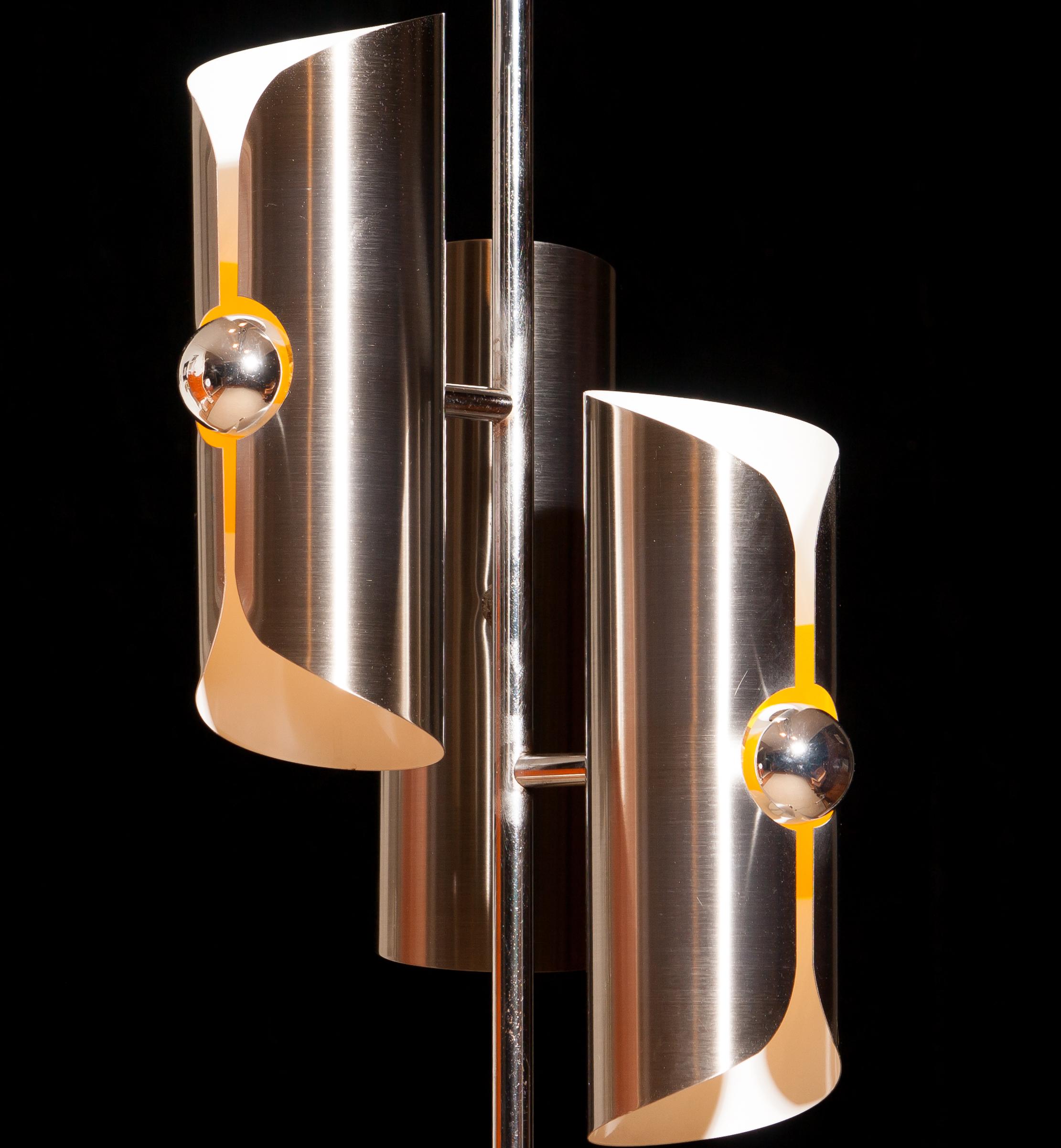 Italian 1970, Chrome and Steel Floor Lamp, Italy