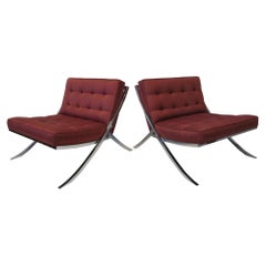 Used 1970 Chromed Upholstered Saber Leg Lounge Chairs in a Knoll Barcelona Style  