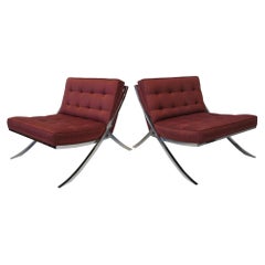 1970 Chromed Upholstered Saber Leg Lounge Chairs in a Knoll Barcelona Style