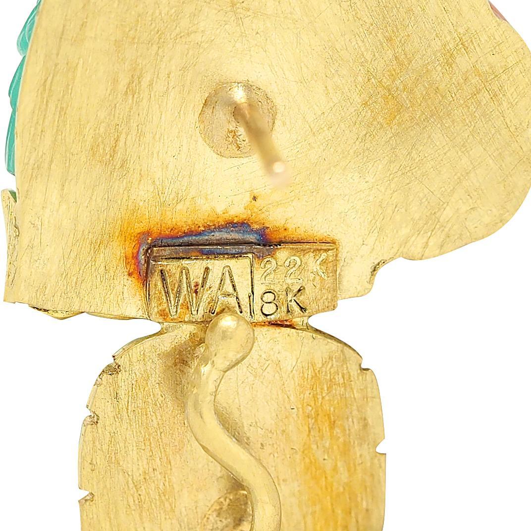 Hans-Ulrich Pauly Crisoprasa Coral Resina Oro 22K Pendientes Loro Diurno en venta 3