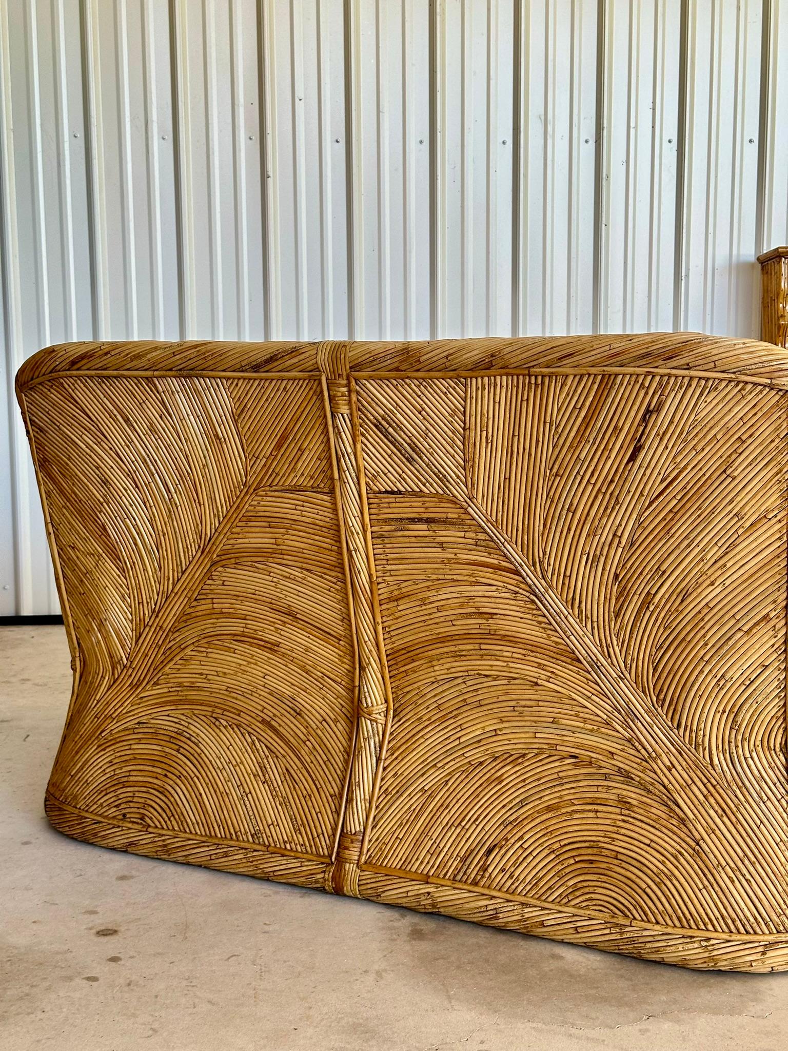 1970 Coastal boho Pencil Reed Rattan Loveseat Manner of Gabriella Crespi 3