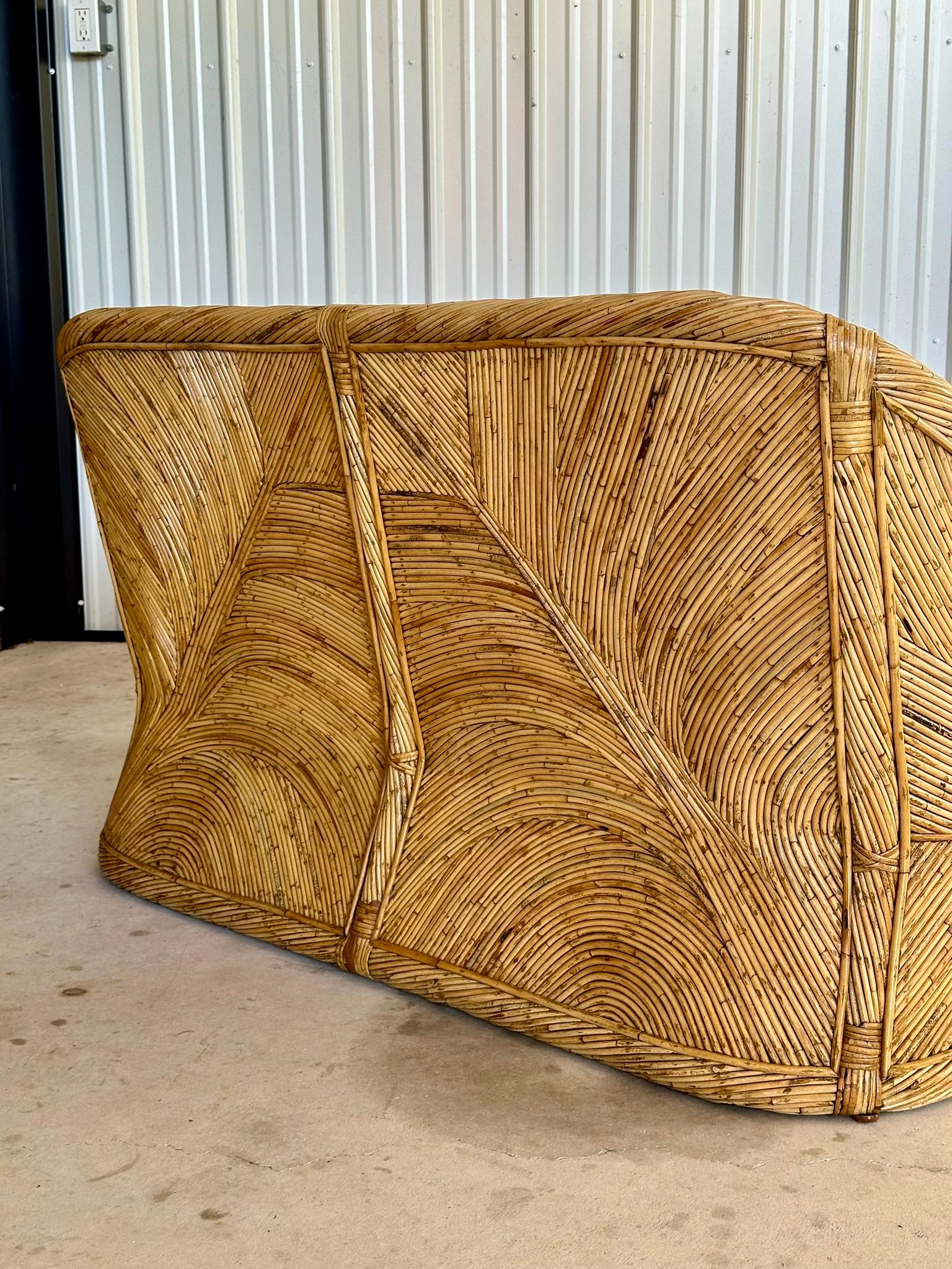 1970 Coastal boho Pencil Reed Rattan Loveseat Manner of Gabriella Crespi 4