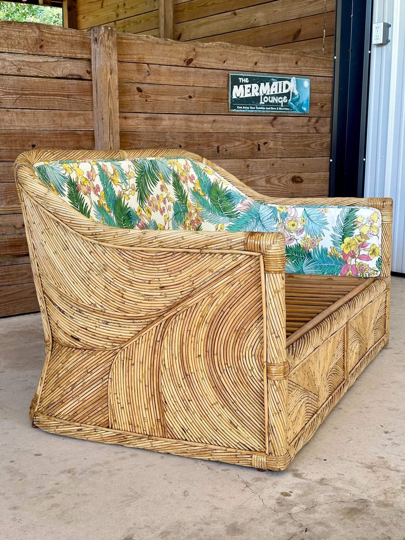 1970 Coastal boho Pencil Reed Rattan Loveseat Manner of Gabriella Crespi 9