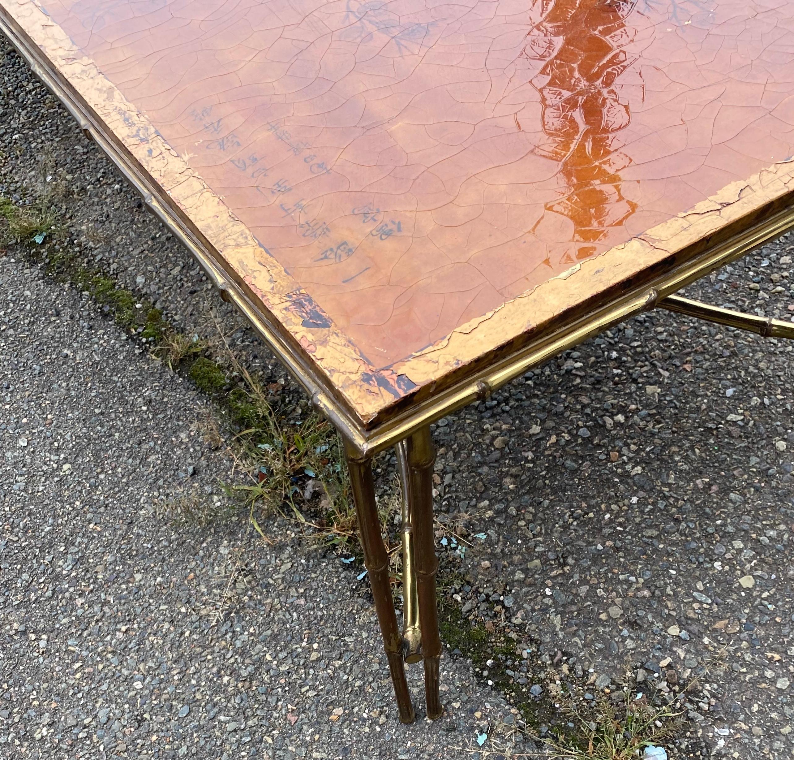 1970 ‘Coffee Table Bronze Bamboo Model Maison Baguès Chinese Lacquer 168 X 65 cm For Sale 4