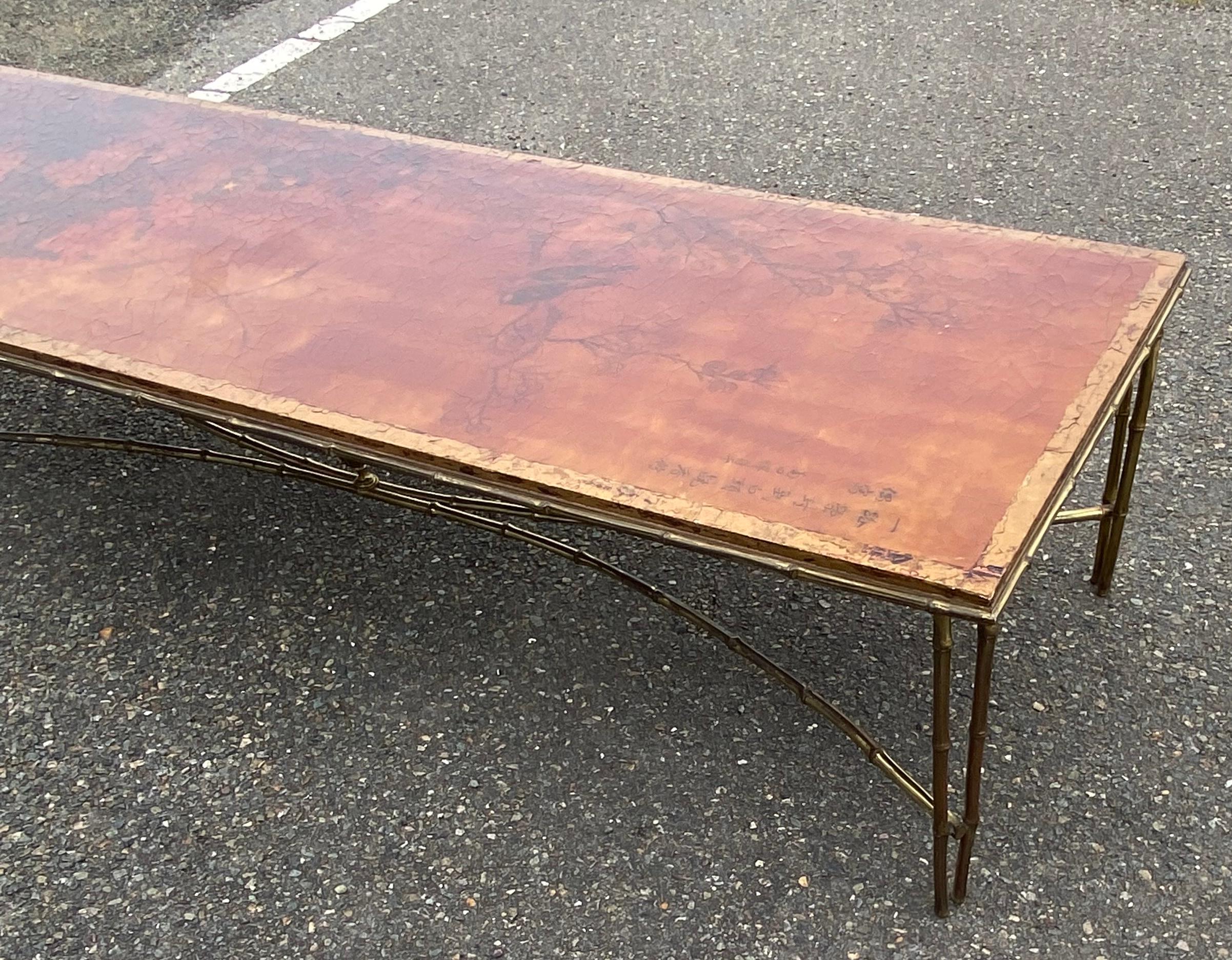 1970 ‘Coffee Table Bronze Bamboo Model Maison Baguès Chinese Lacquer 168 X 65 cm For Sale 7