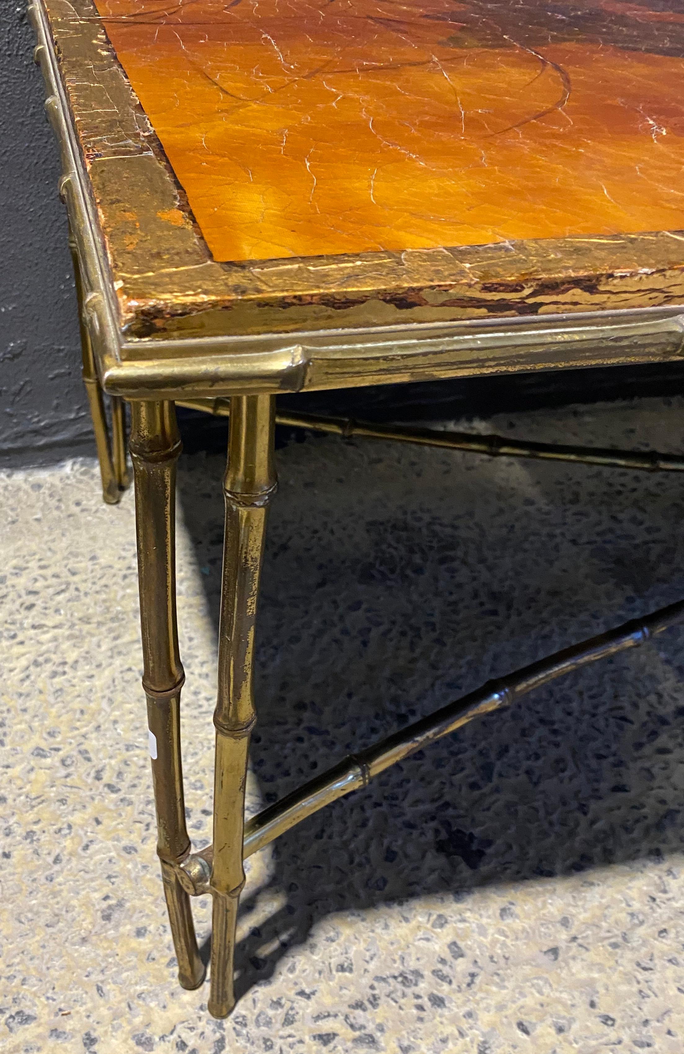 Brass 1970 ‘Coffee Table Bronze Bamboo Model Maison Baguès Chinese Lacquer 168 X 65 cm For Sale