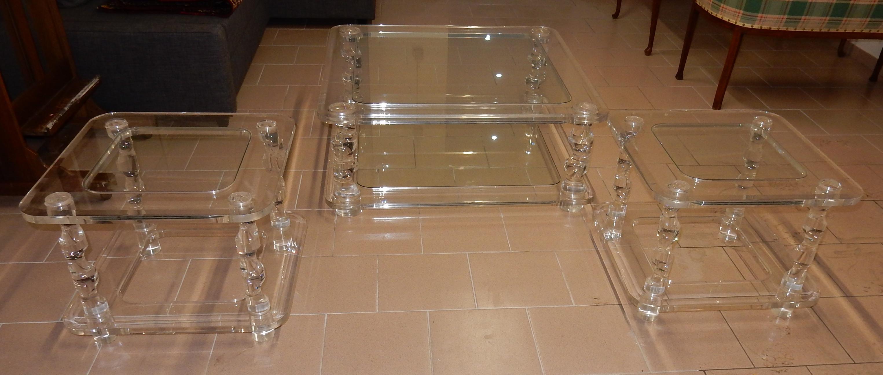 French 1970 Coffee Table in Lucite Roméo And 2 Ends of Sofa Same Model For Sale