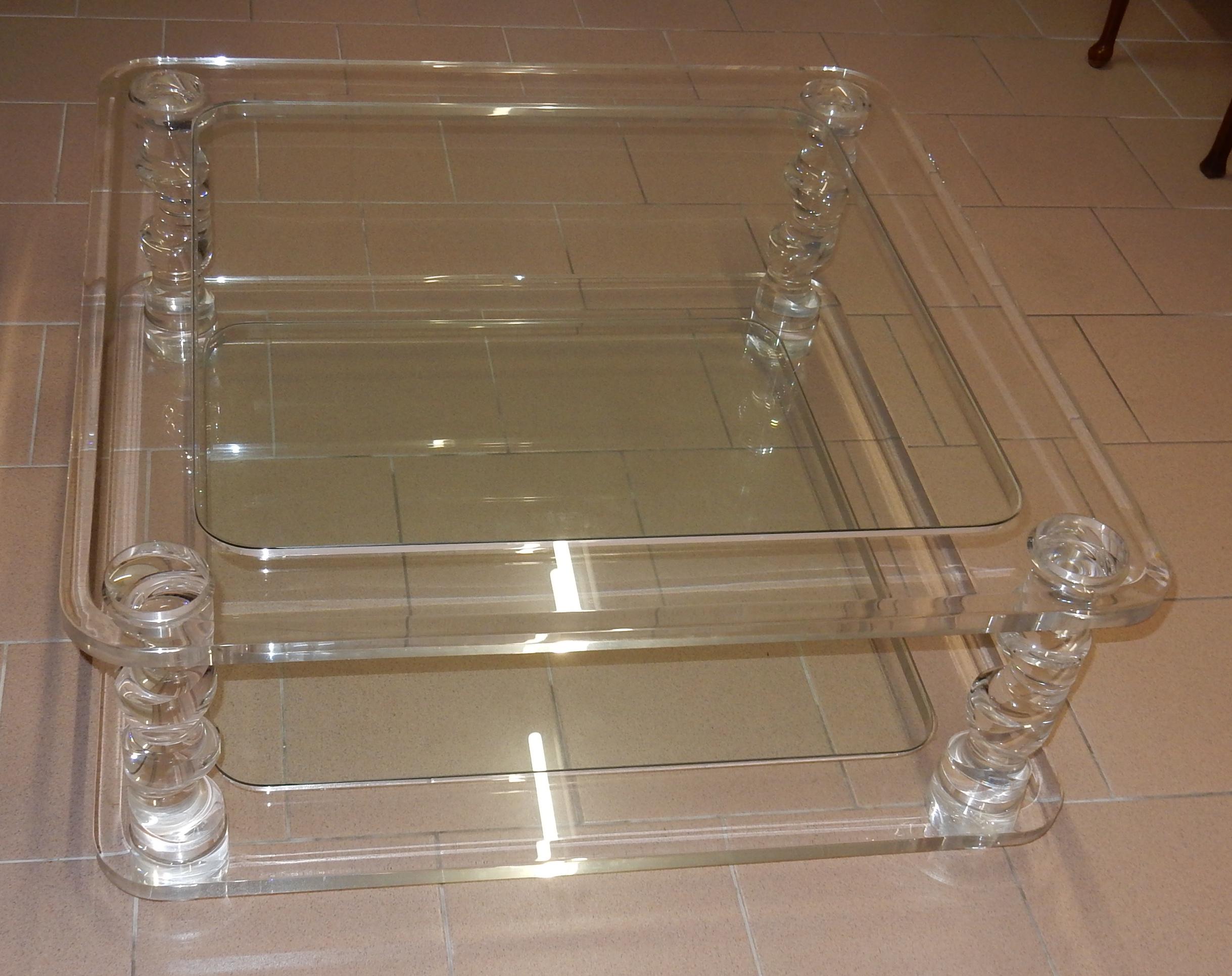 1970 Coffee Table in Lucite Roméo And 2 Ends of Sofa Same Model For Sale 2