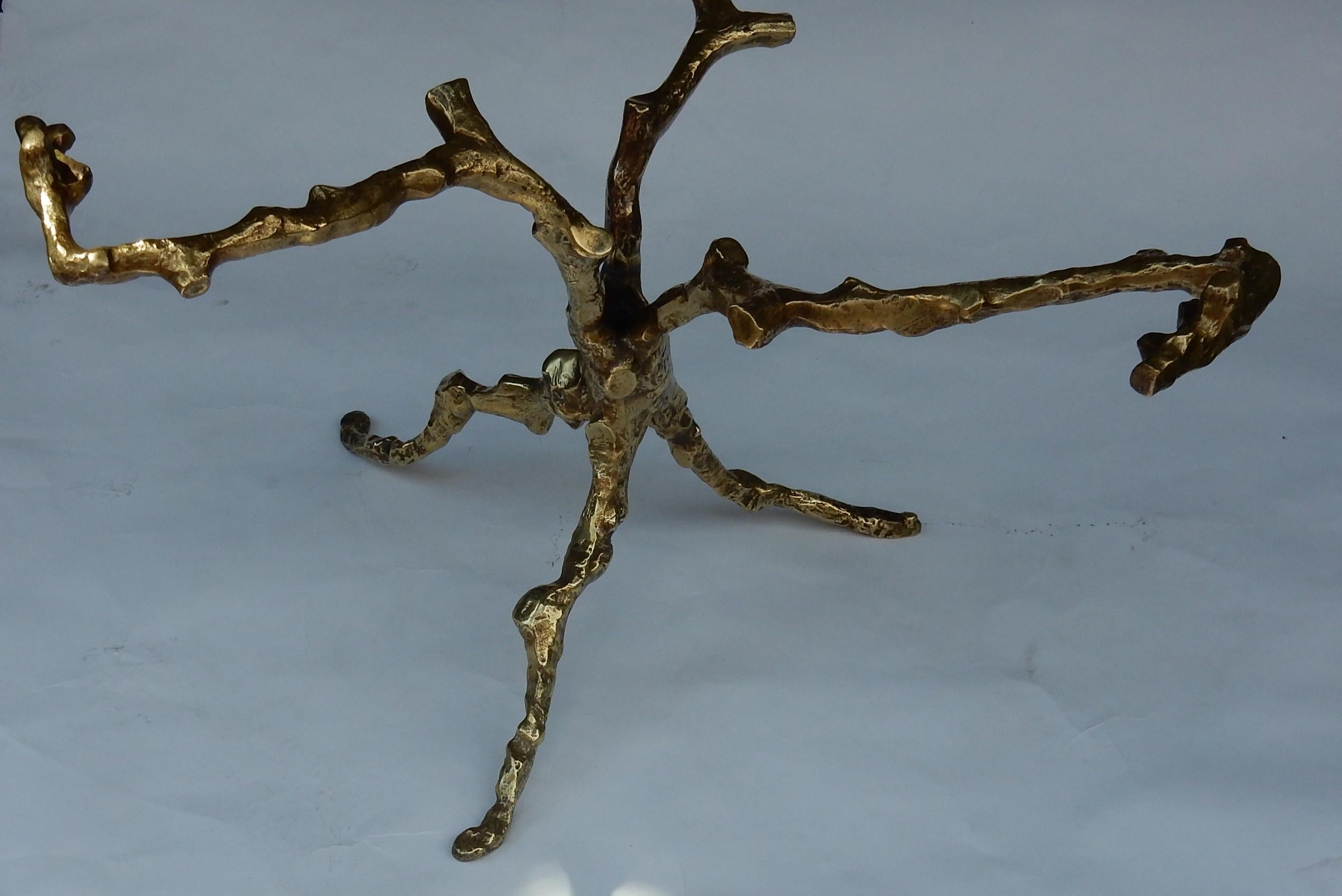 Brutalist 1970 Coffee Table with Gilded Bronze Branches Dlg Agostini For Sale