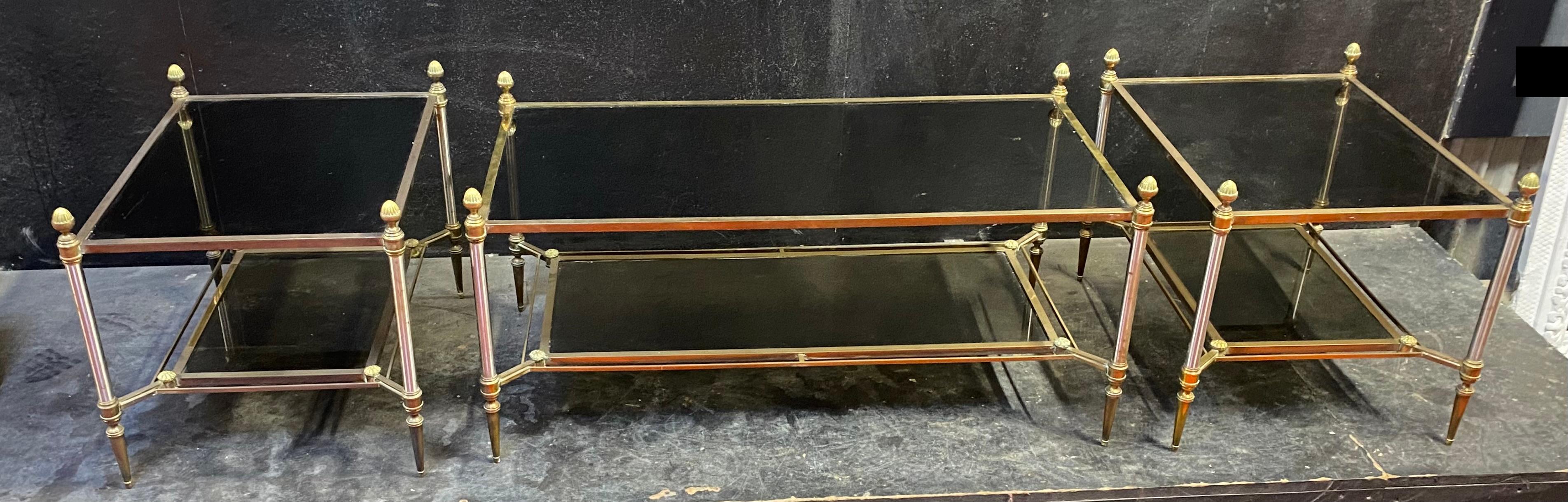 1970′ Coffee Tables and Pair of Maison Jansen Glass Sofa Ends 103 X 54 X H 49 cm For Sale 4