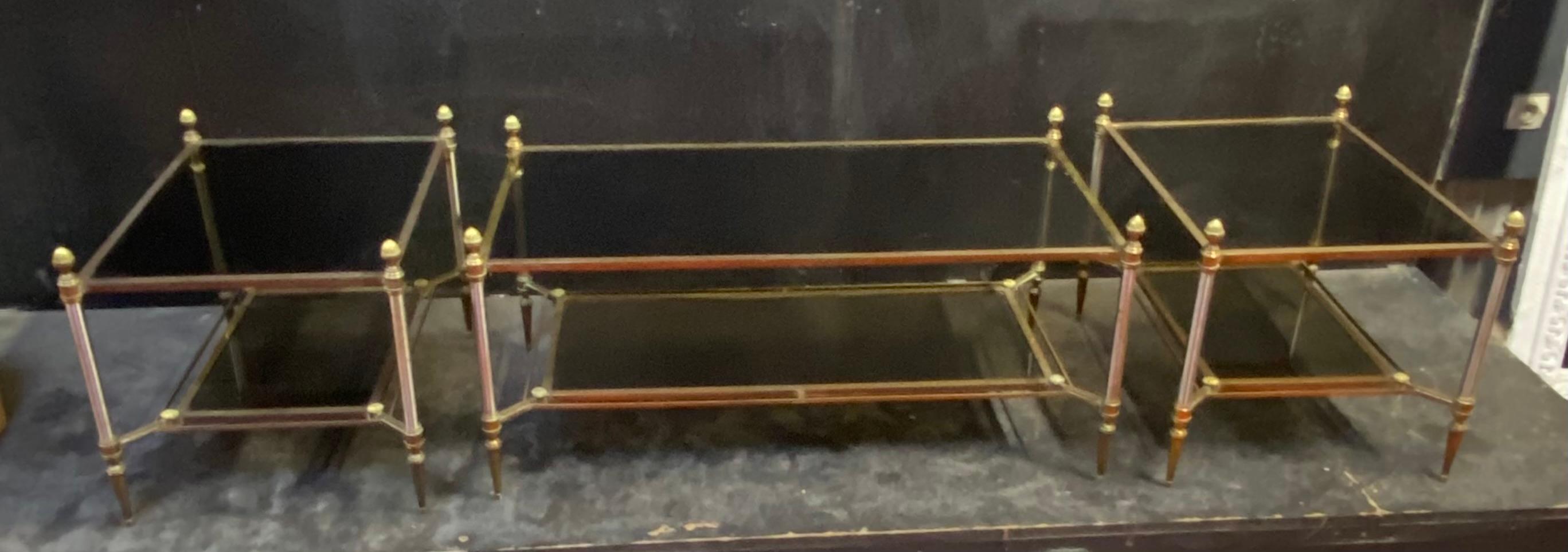 1970′ Coffee Tables and Pair of Maison Jansen Glass Sofa Ends 103 X 54 X H 49 cm In Good Condition For Sale In Paris, FR