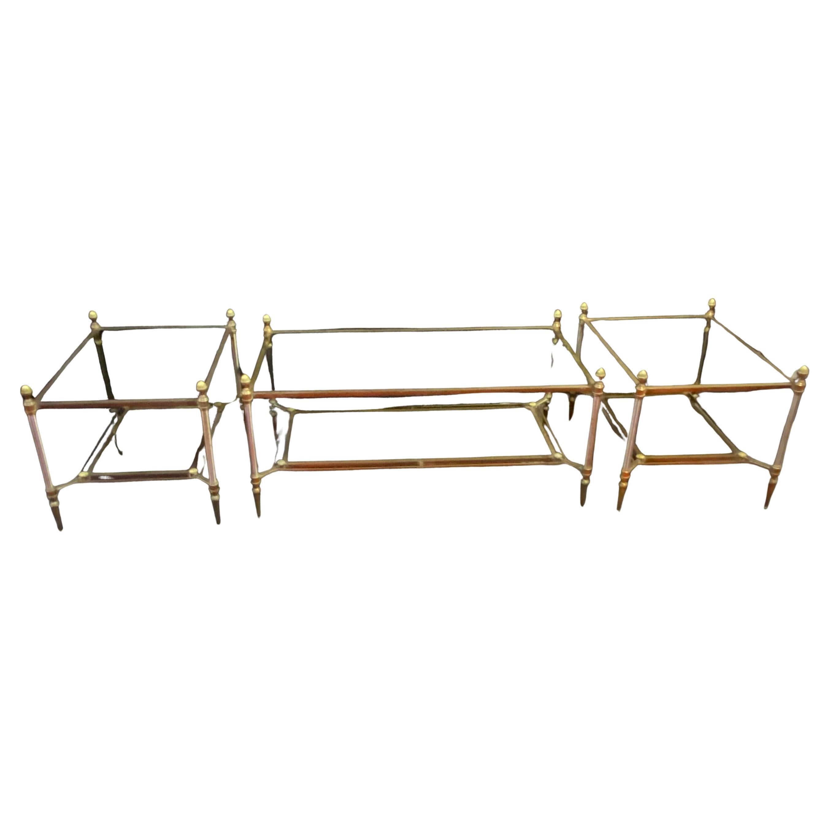 1970′ Coffee Tables and Pair of Maison Jansen Glass Sofa Ends 103 X 54 X H 49 cm