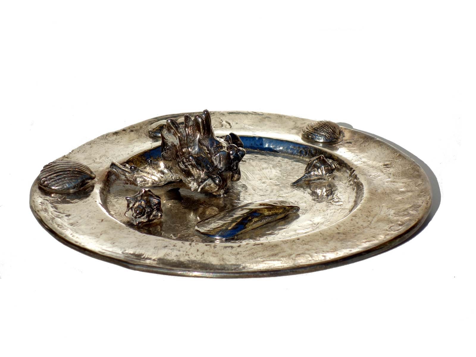 1970 Shells Sculpture Italian Art Bronze Silver Plate For Sale