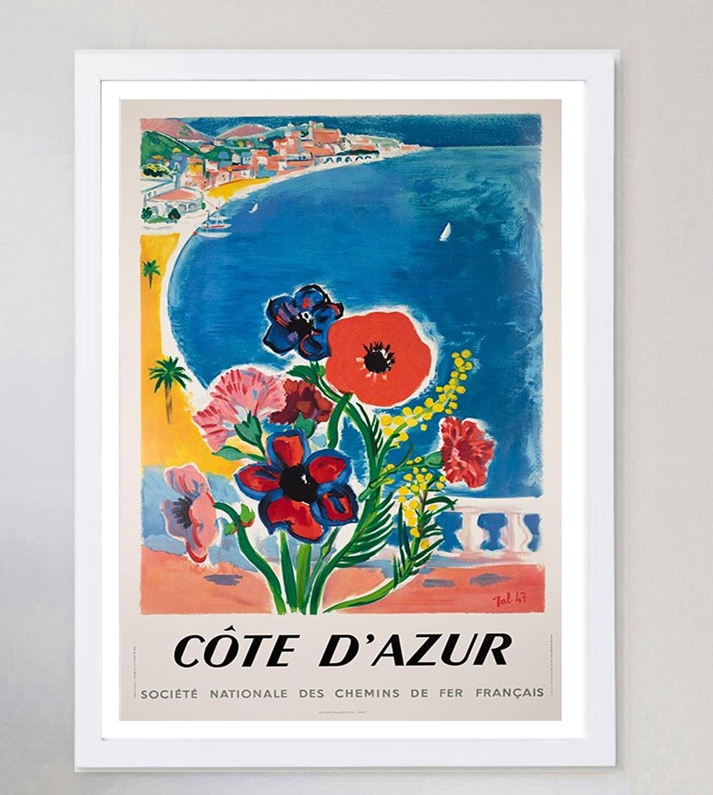 1970 Cote d'Azur - SNCF Original Vintage Poster In Good Condition For Sale In Winchester, GB