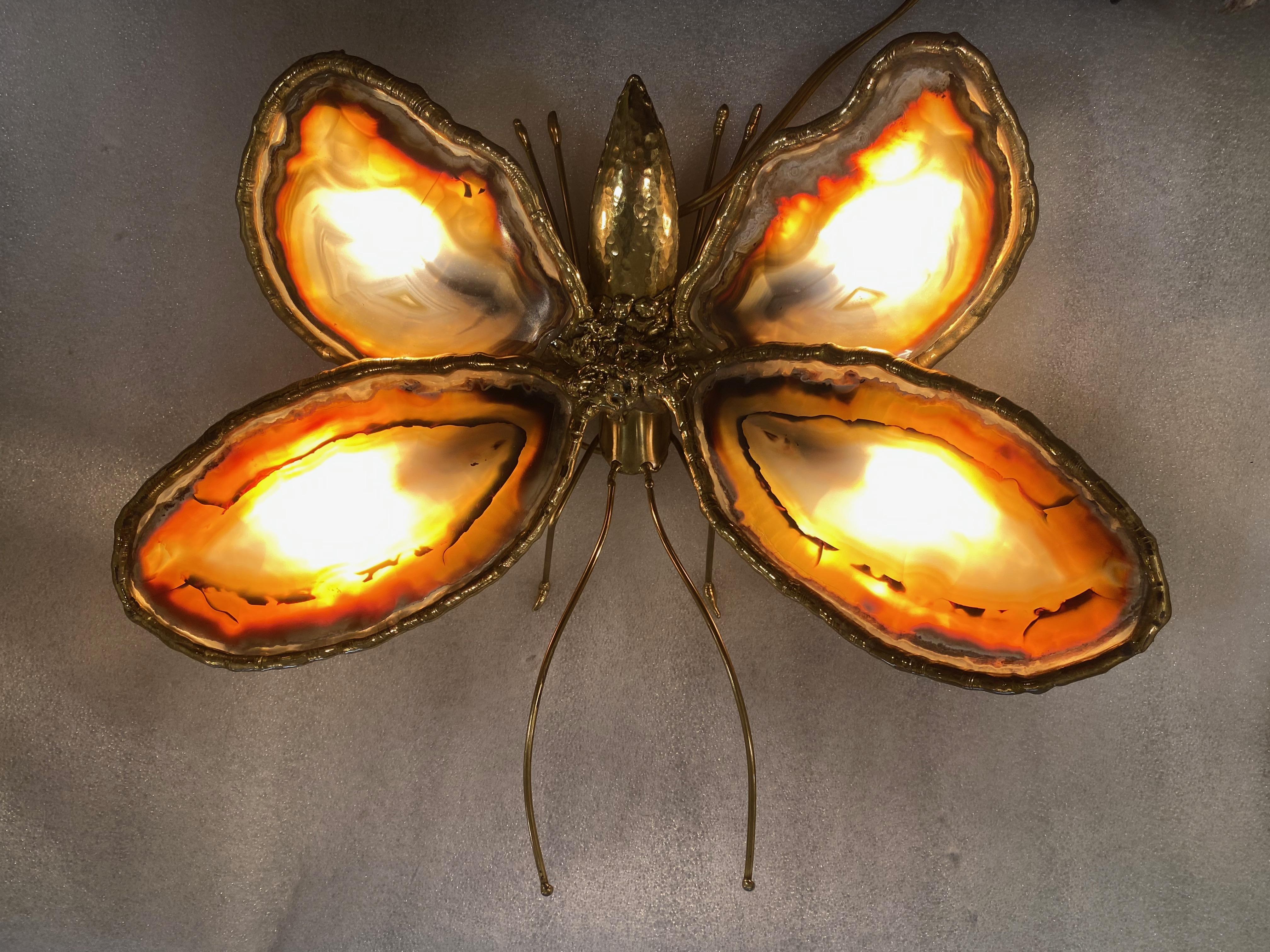 Mid-20th Century 1970’ Couple of Butterfly Sconces in Bronze or Brass, Duval Brasseur or I.Faure