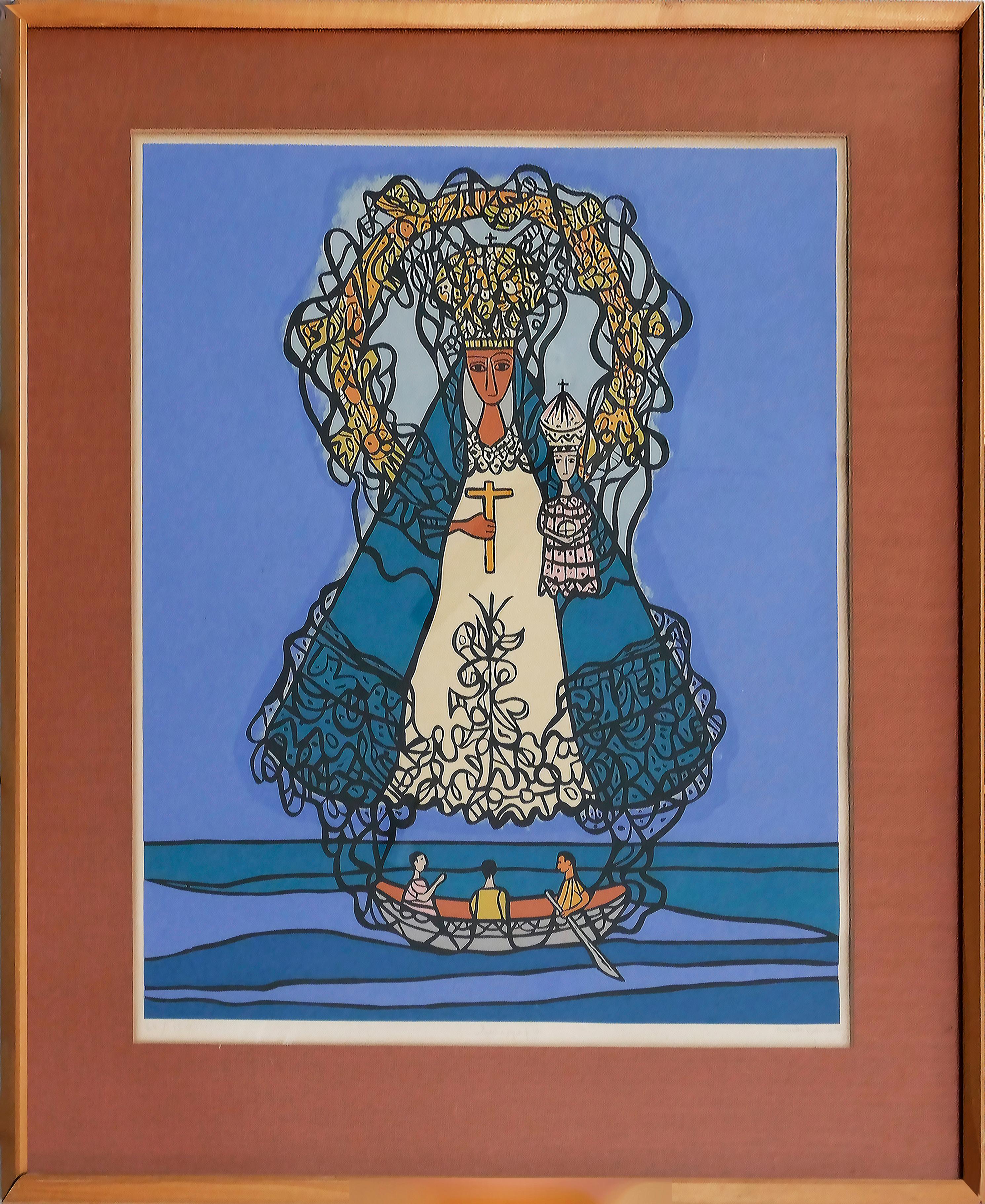 Papier 1970 Cundo Bermúdez Sérigraphie cubaine La Virgen de la Caridad del Cobre, 62/150  en vente