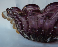 1970 Cup, Murano Crystal Purple and Gold, Signed Toso