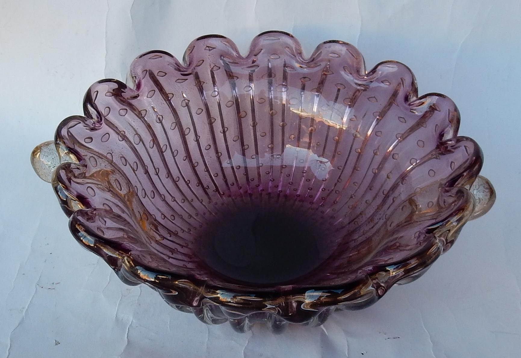 Italian 1970 Cup, Murano Crystal Purple and Gold, Signed Toso For Sale