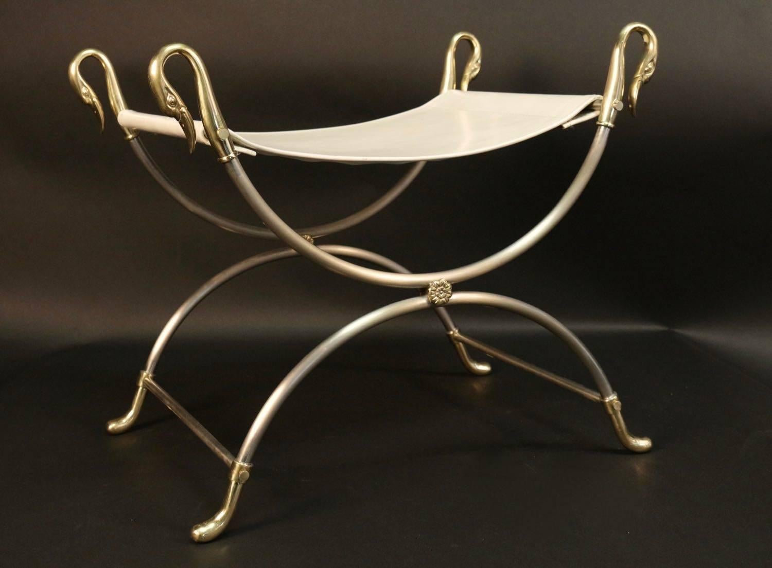 1970 Curule stool in gilded and silvered bronze 