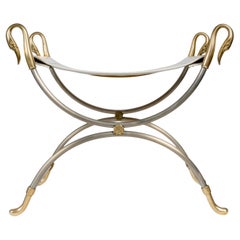 1970 Curule Stool in Gilded and Silvered Bronze "Swans" Model from Maison Charle