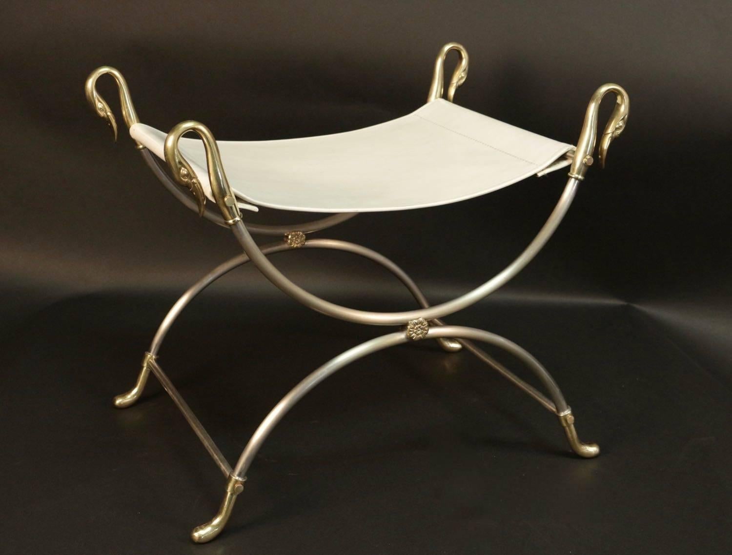 1970 Curule Stool in Gilded and Silvered Bronze 