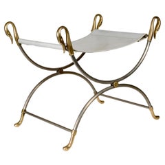 1970 Curule Stool in Gilded and Silvered Bronze "Swans" Model from Maison Charle
