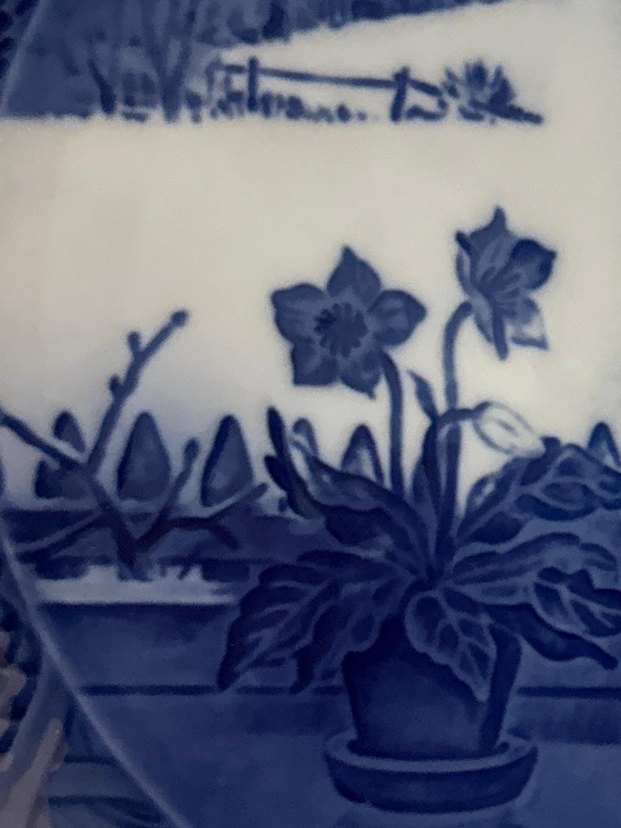 Glazed 1970 Danish Royal Copenhagen Christmas Plate - Christmas Rose & Cat by Kaj Lange
