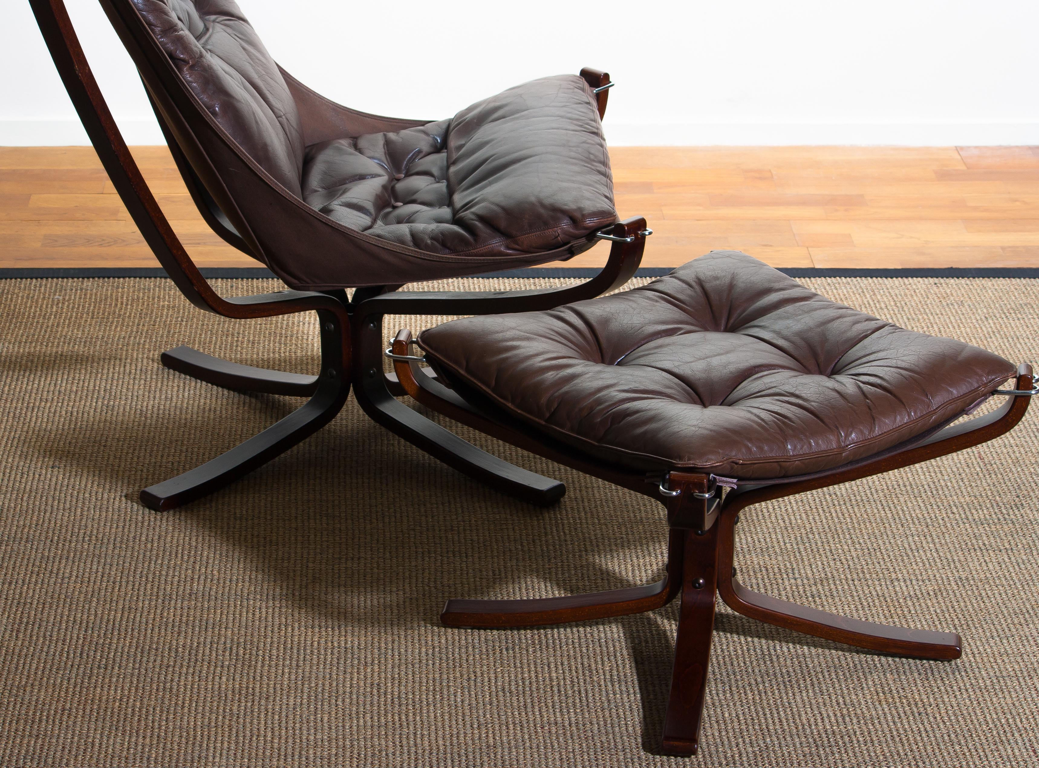 1970, Dark Brown Leather Sigurd Ressel Falcon Chair and Ottoman for Vatne Mobler 6