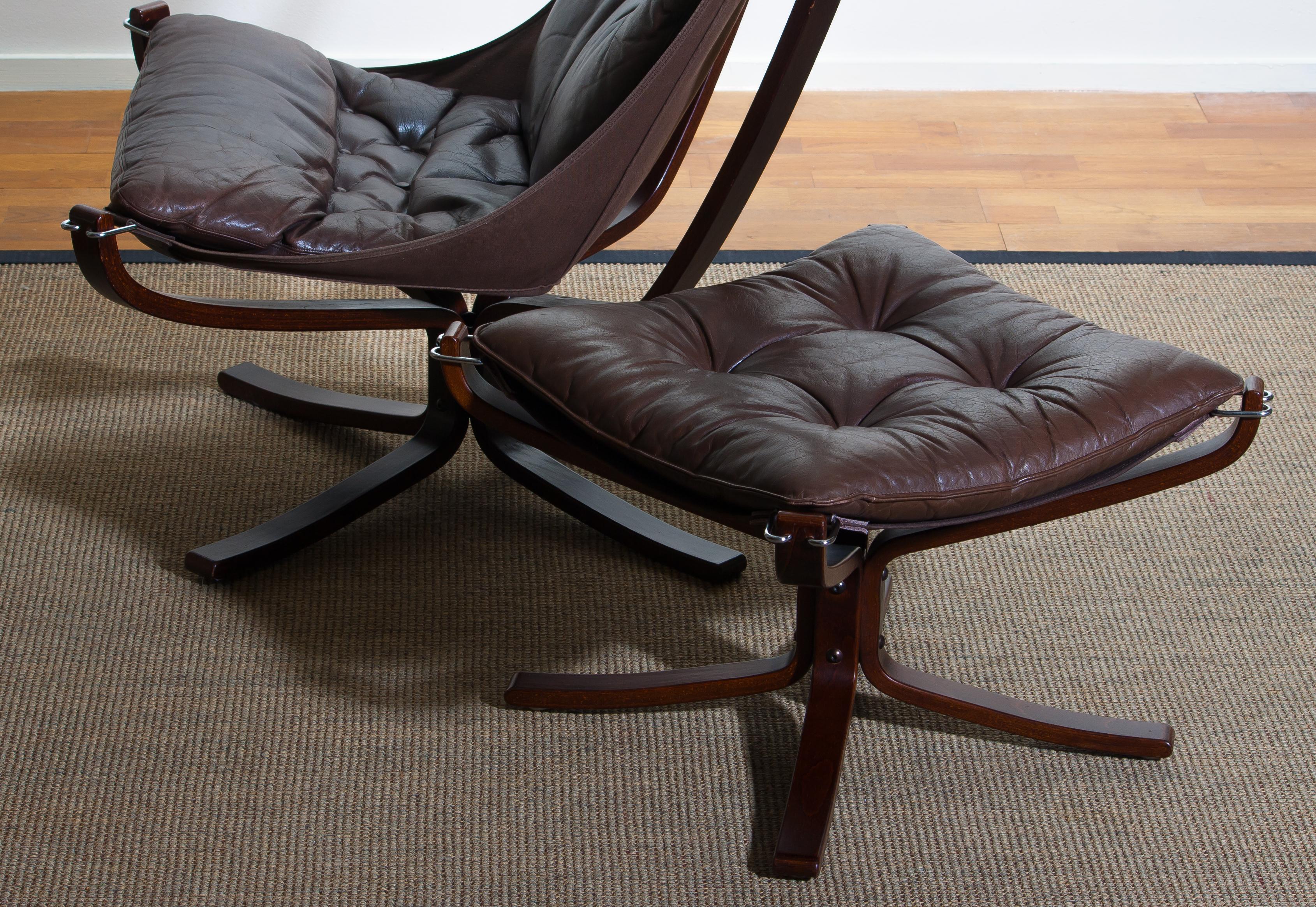 1970, Dark Brown Leather Sigurd Ressel Falcon Chair and Ottoman for Vatne Mobler 7
