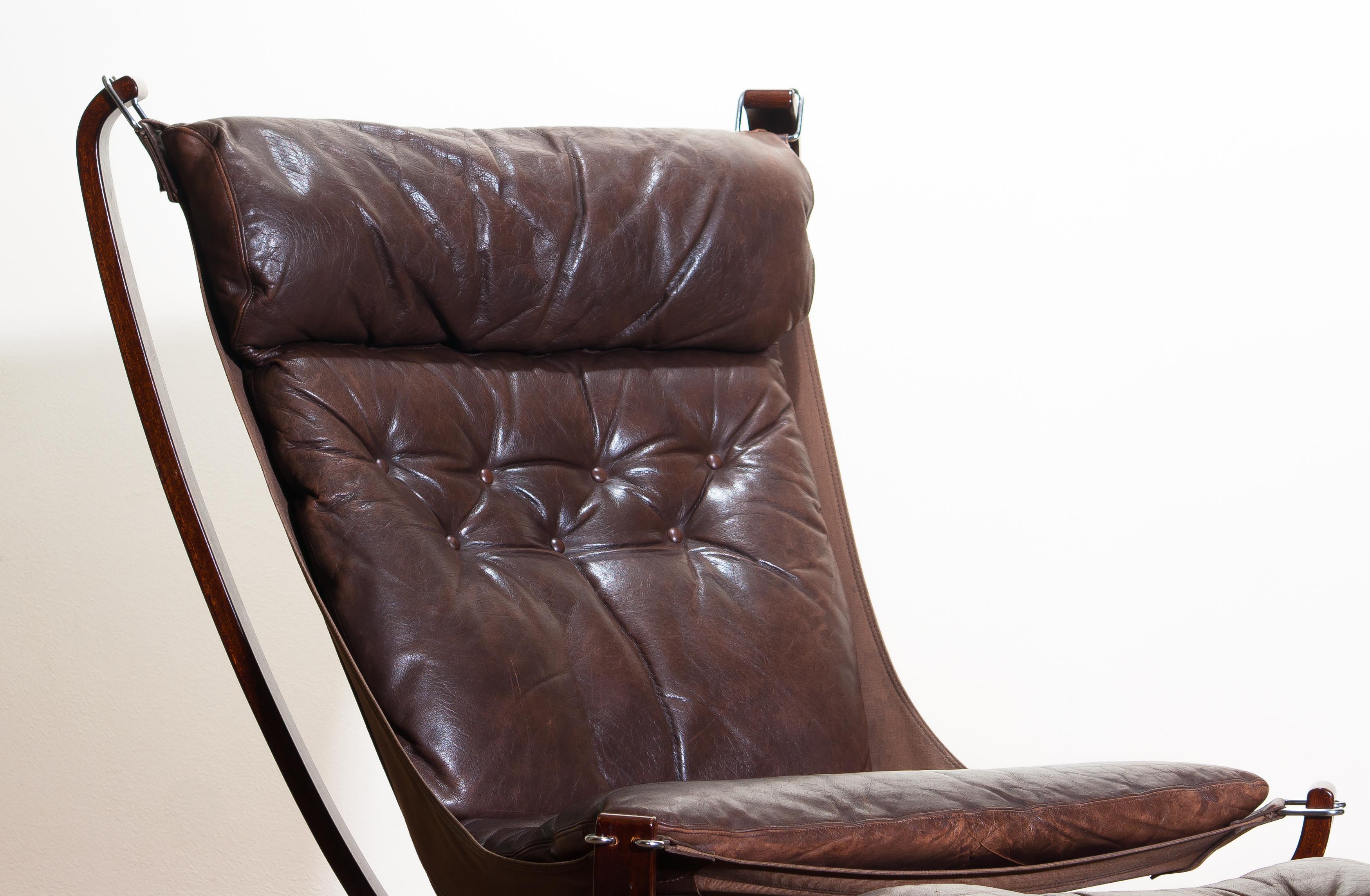1970, Dark Brown Leather Sigurd Ressel Falcon Chair and Ottoman for Vatne Mobler 8