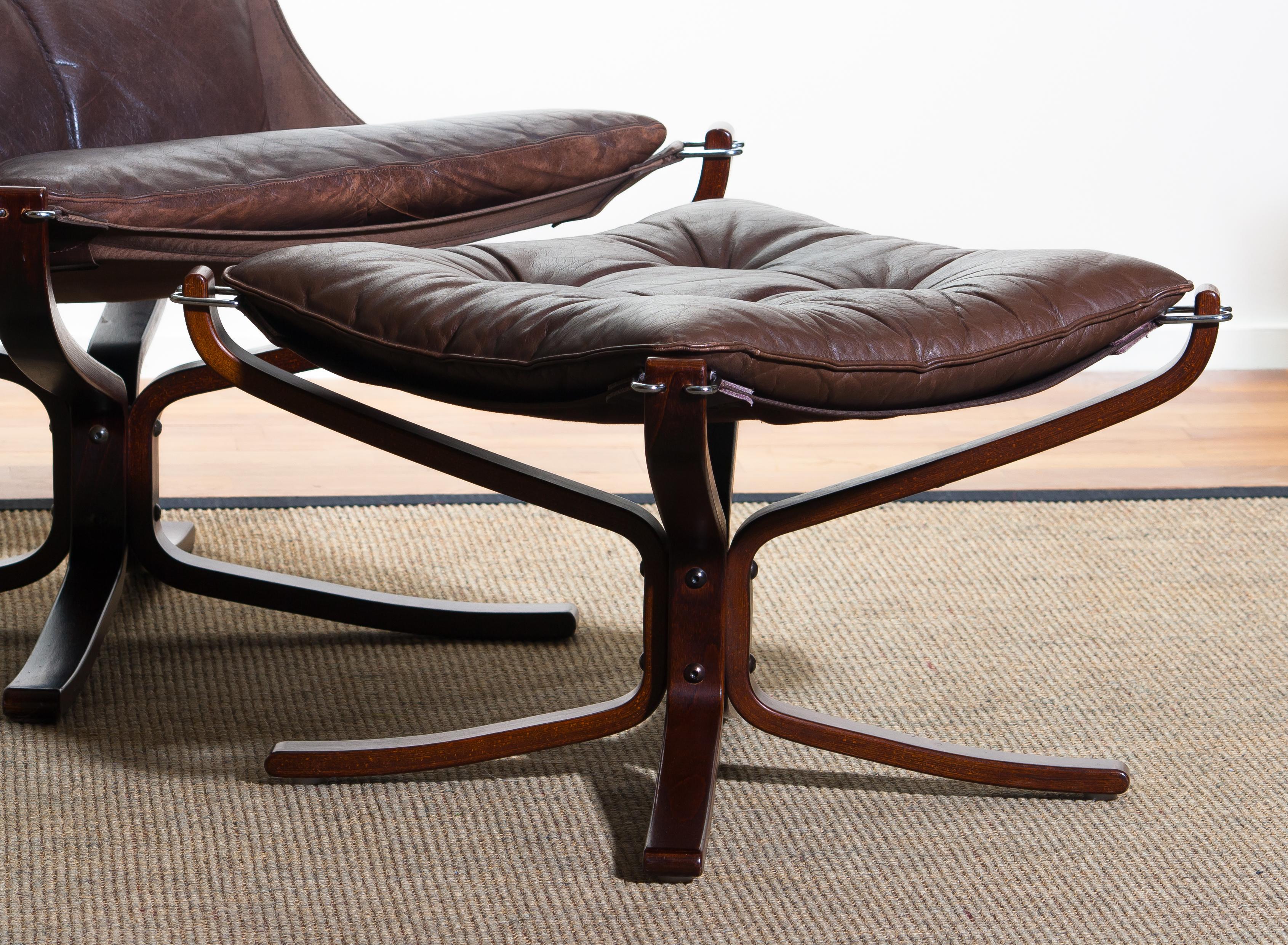 1970, Dark Brown Leather Sigurd Ressel Falcon Chair and Ottoman for Vatne Mobler 2